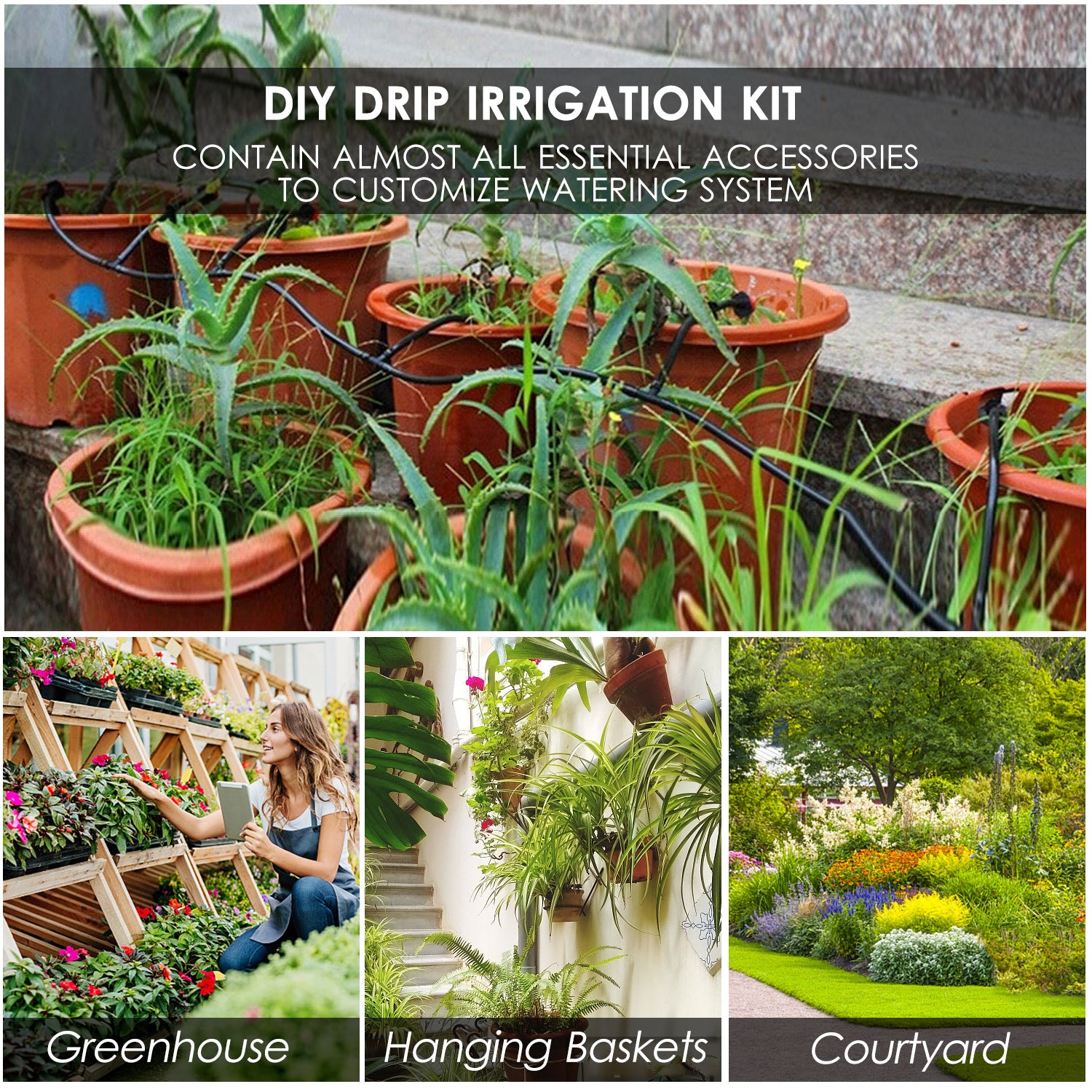 Plant Watering Drip Irrigation Kit DIY Watering System with Electronic Automatic Irrigation Timer Nozzles Misters Drippers 40 Meters Tubing for Garden Lawn Patio