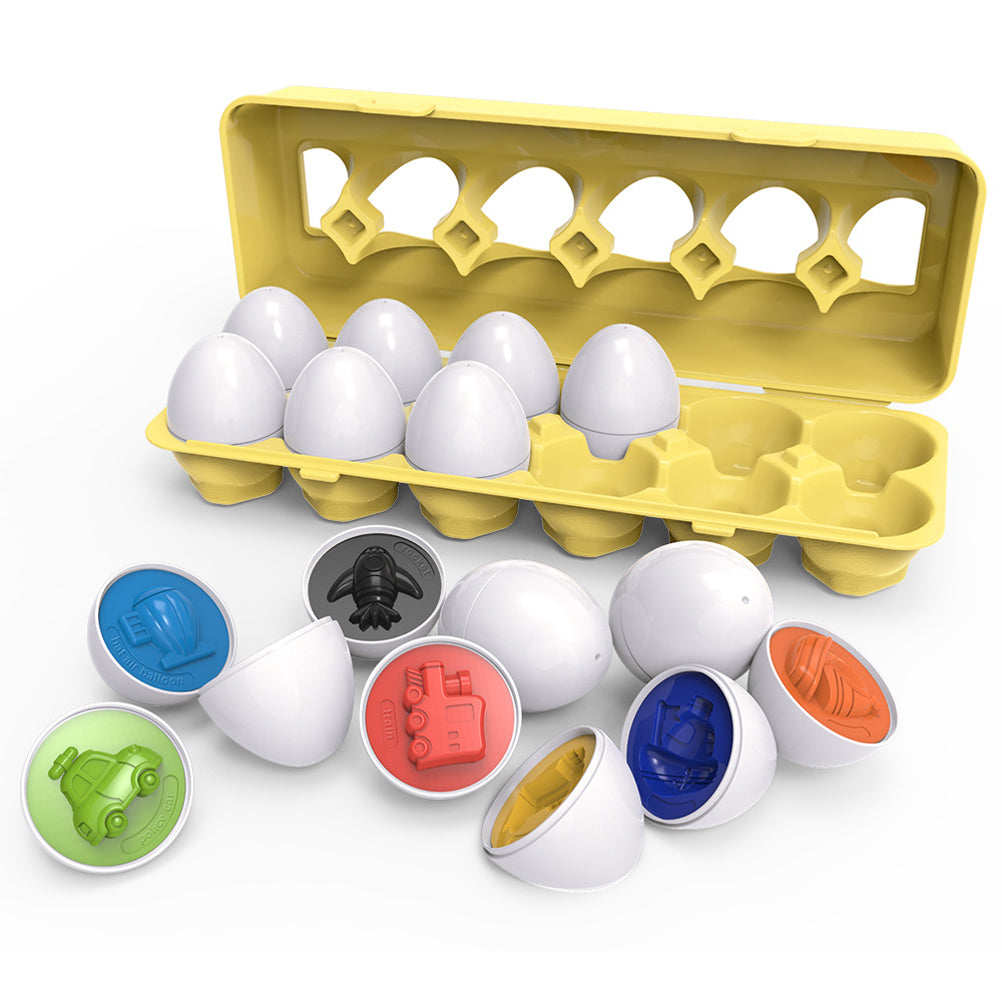 12Pcs Matching Eggs Color Vehicle Shape Recognition Early Learning Educational Fine Motor Skill Toy for Kids