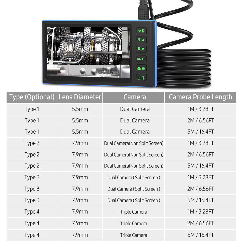 Dual Camera Endoscope with 7-inch IPS Color Screen Borescope with 7 LED Lights 1080P Photos Videos Snake Camera IP67 Waterproof 2 Million Pixels Inspection Camera with TF Card Slot
