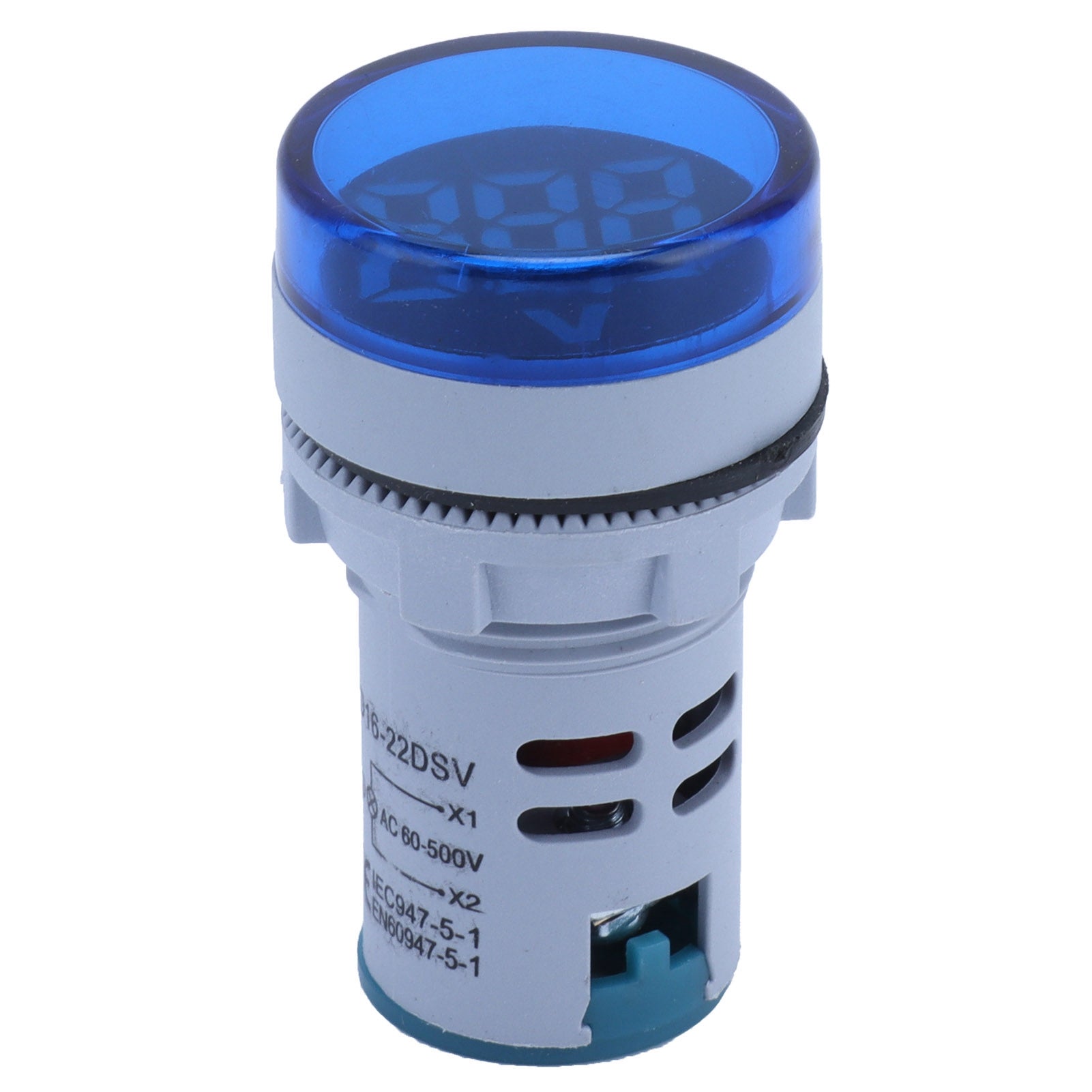 AD16‑22FSV Round Shape Digital Voltage Signal Indicator Voltage Meter Indicator 60~500V ACBlue