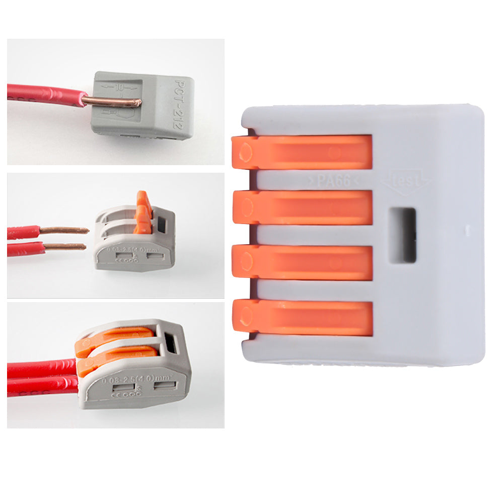 100pcs 4 Way Spring Lever Terminal Block Reusable Electrical Wire Cable ConnectorPCT-214