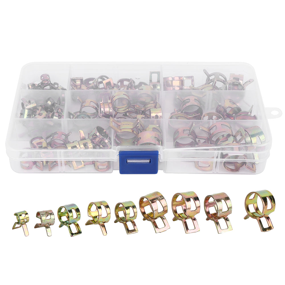 80pcs Galvanized Hose Clamps Spring Clip 6-15mm Tube Clamp Fastener Assortment Set