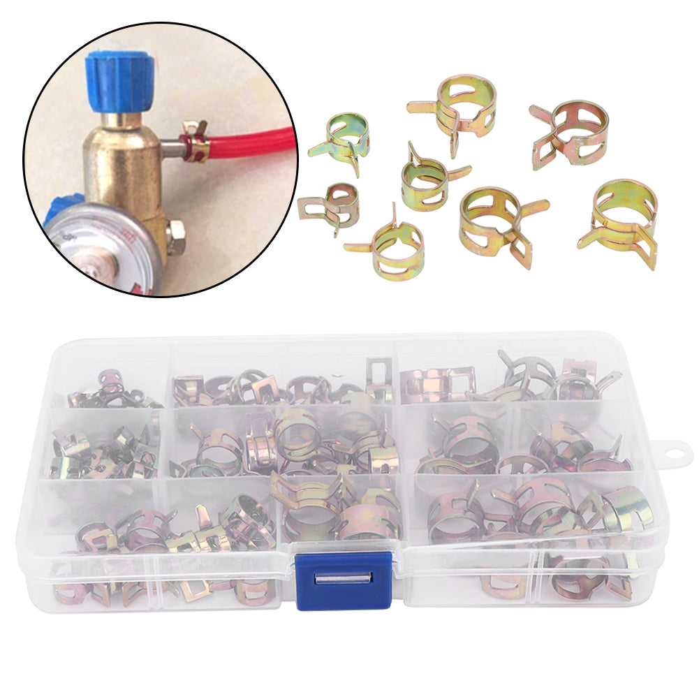 80pcs Galvanized Hose Clamps Spring Clip 6-15mm Tube Clamp Fastener Assortment Set