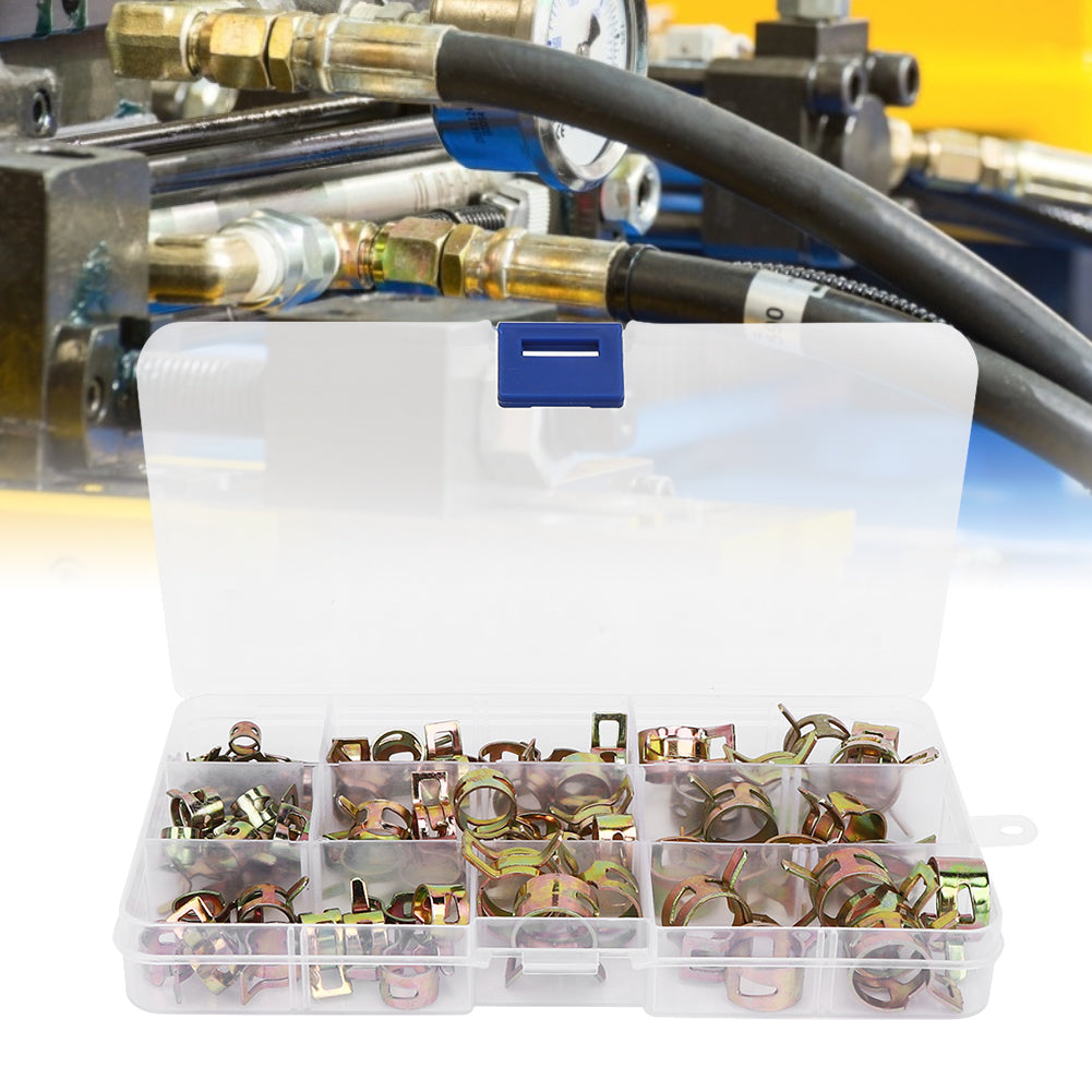 80pcs Galvanized Hose Clamps Spring Clip 6-15mm Tube Clamp Fastener Assortment Set