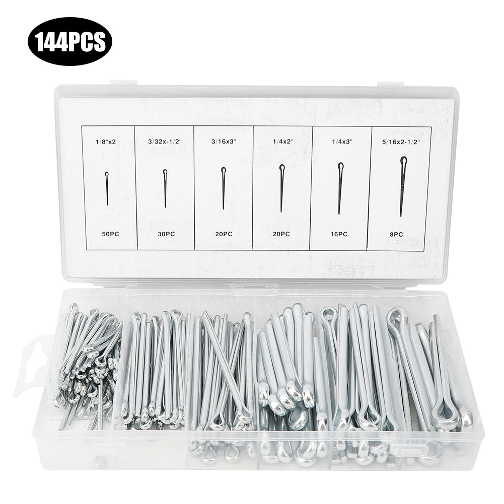 144Pcs Cotter Pin Assortment Set Kit Iron Industrial Supplies Fastener Manual Tools