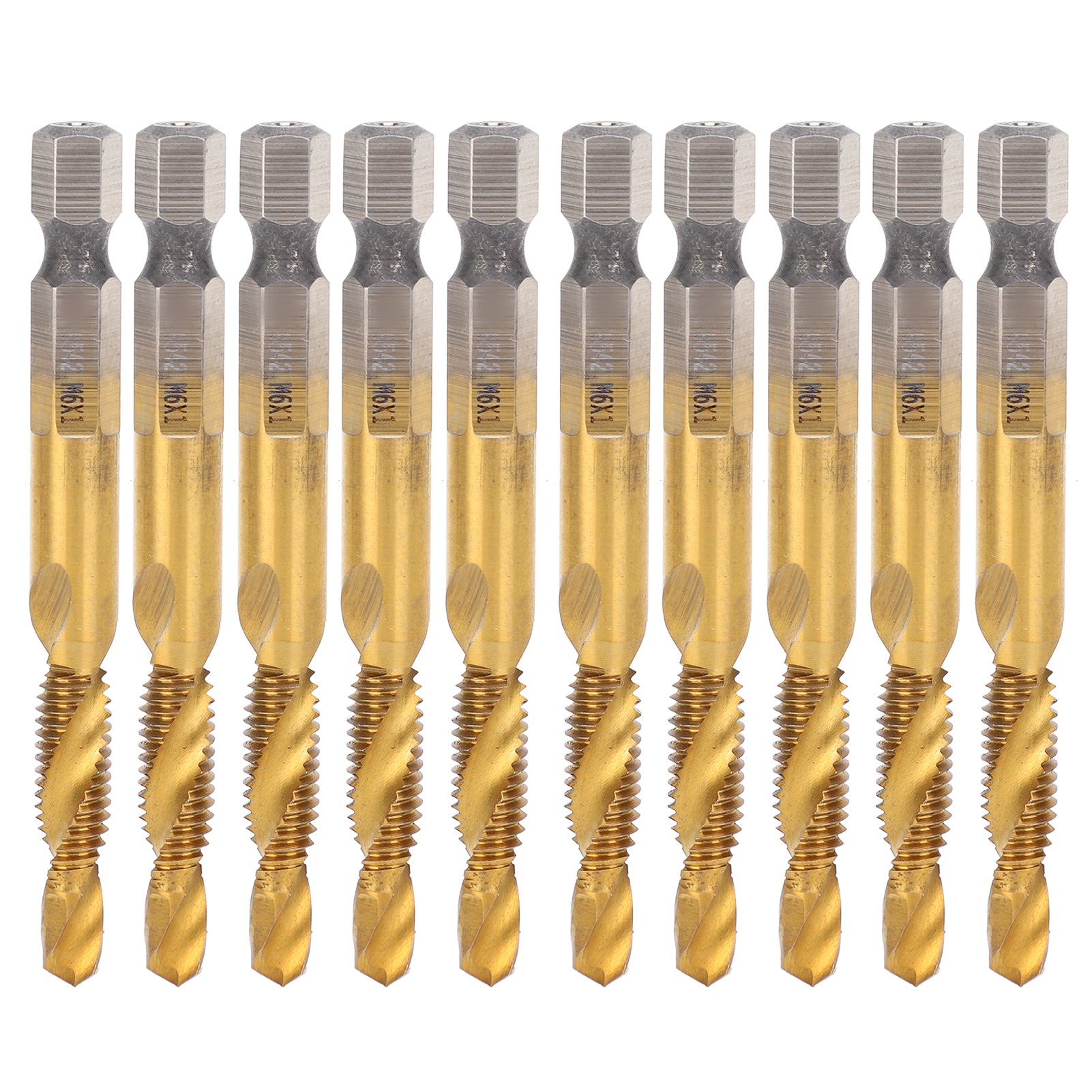 10Pcs Hex Shank Screw Tap M6‑Drill 5.0 Coated Composite Spiral Flute Tap Accessory