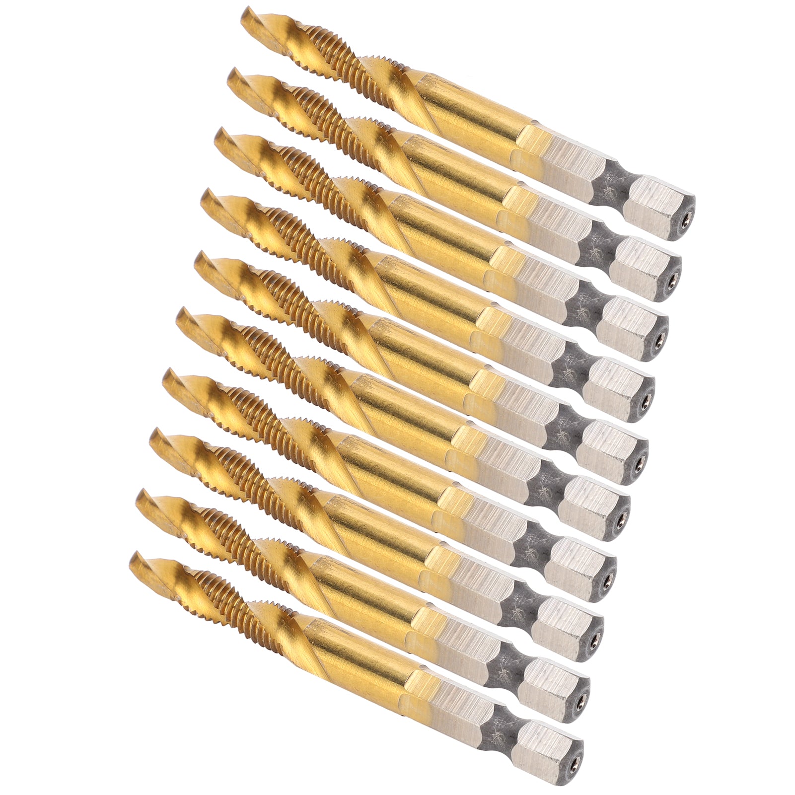 10Pcs Hex Shank Screw Tap M6‑Drill 5.0 Coated Composite Spiral Flute Tap Accessory
