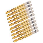 10Pcs Hex Shank Screw Tap M6‑Drill 5.0 Coated Composite Spiral Flute Tap Accessory