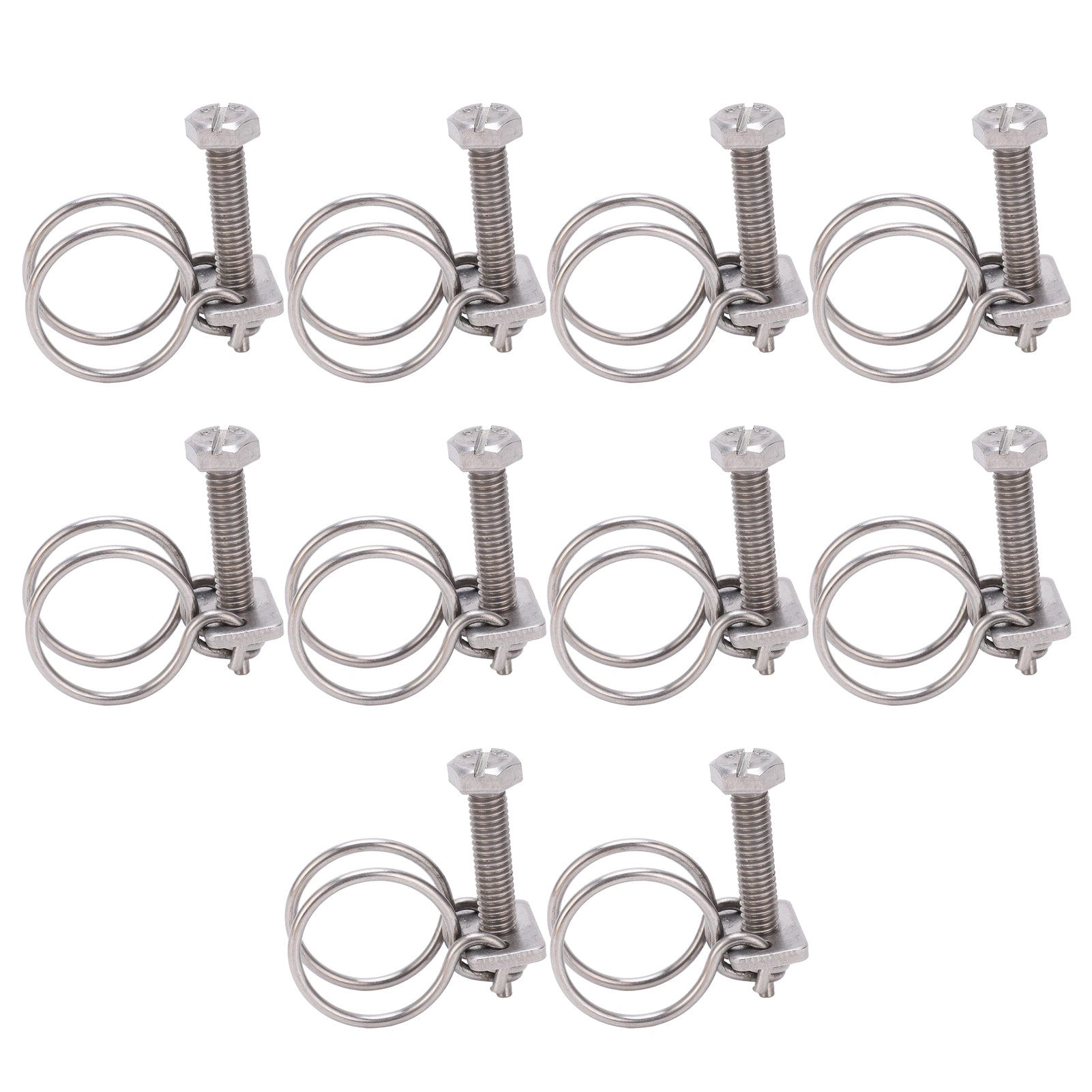10Pcs Double Wire Hose Clips 304 Stainless Steel Water Pipe Band Tube Clamp Kit Fastener