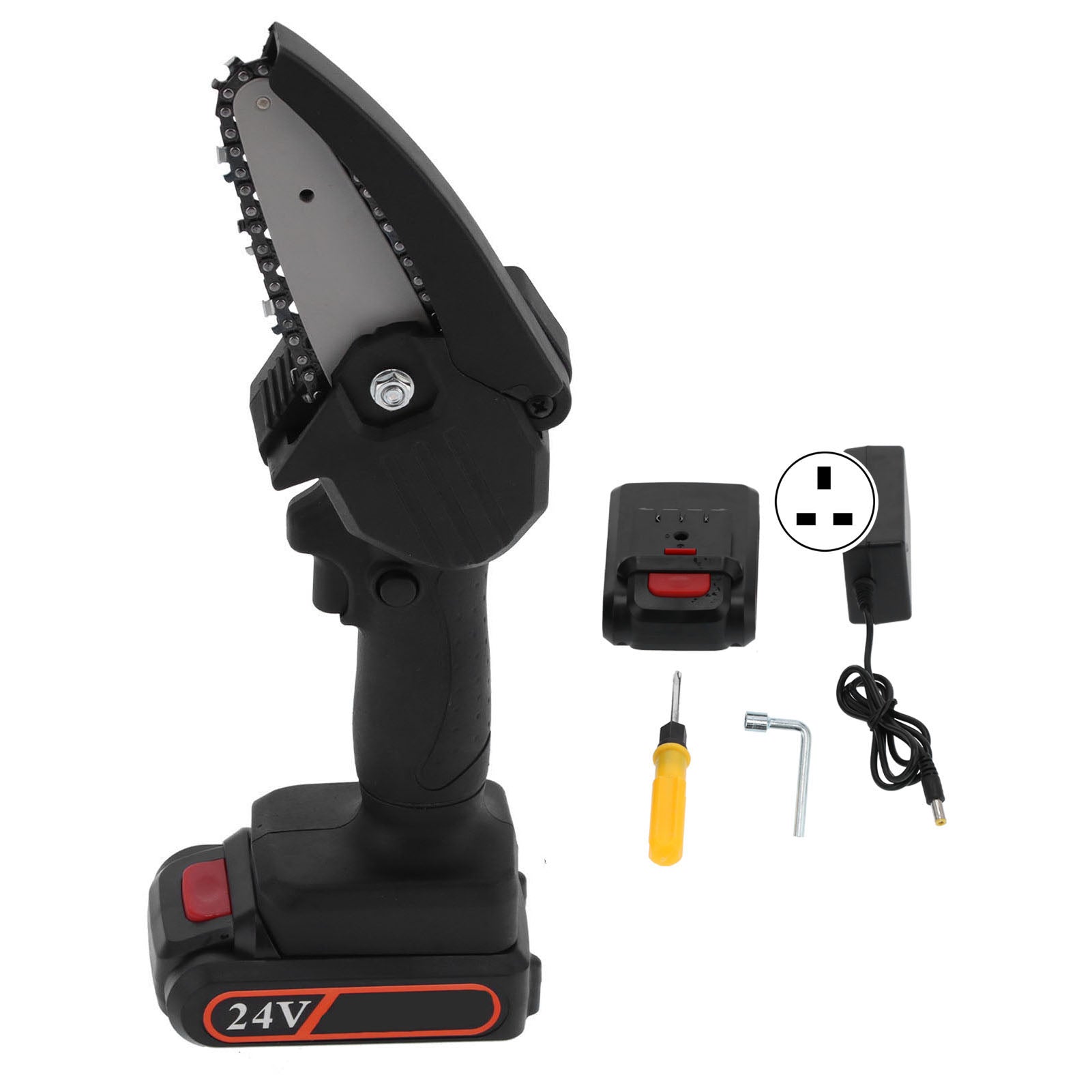 Mini Electric Chainsaw Charging Woodworking Garden Trimming Tools FYD‑003 Black