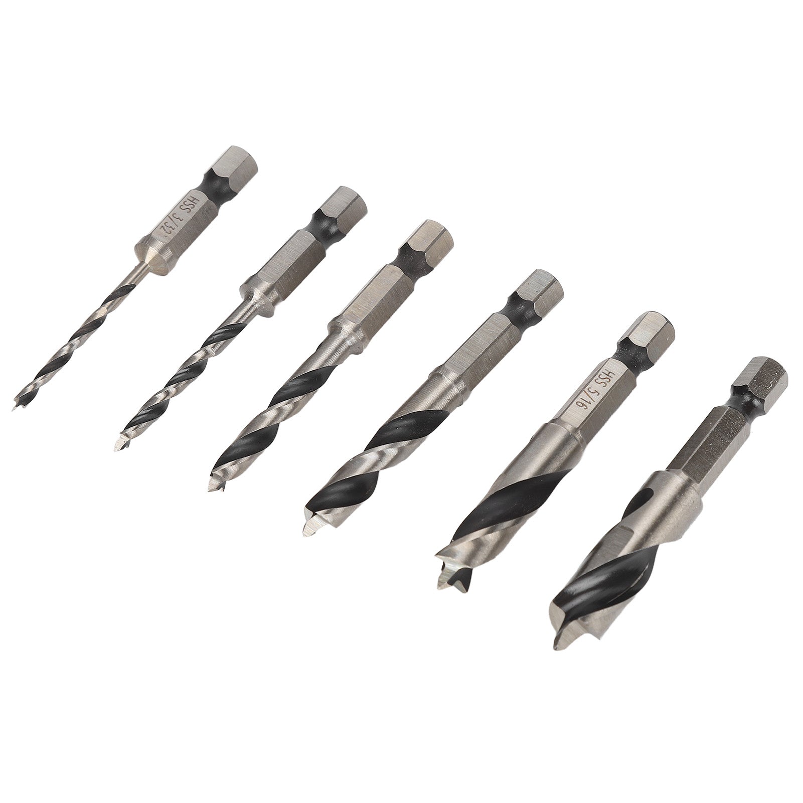 6Pcs 3 Point Drill Bit High Speed Steel Imperial Wood Drills Bits for Woodworking Maple