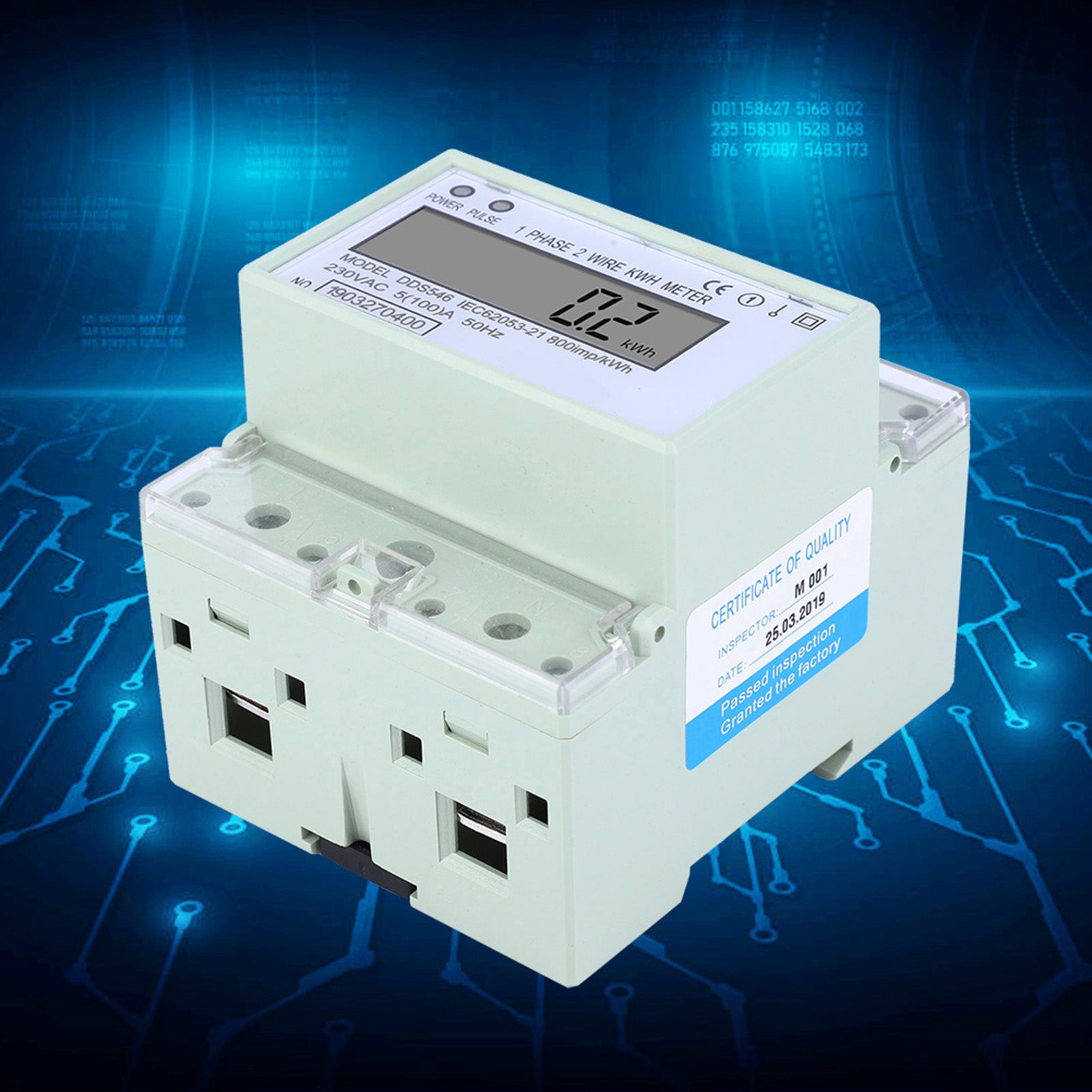 Single Phase 5-100A 230VAC Energy Meter DIN Rail Digital LCD Electric Power Consumption Meter