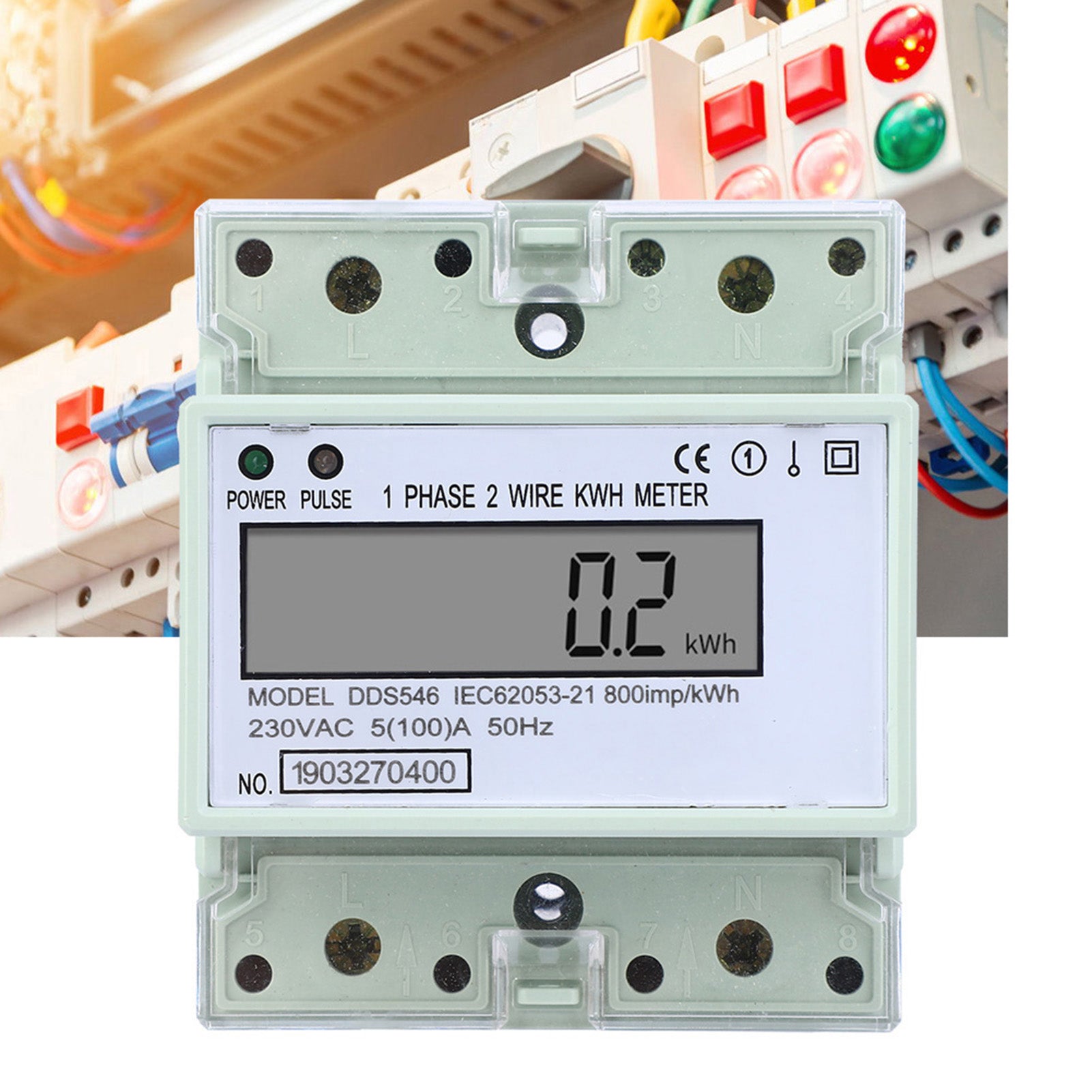 Single Phase 5-100A 230VAC Energy Meter DIN Rail Digital LCD Electric Power Consumption Meter