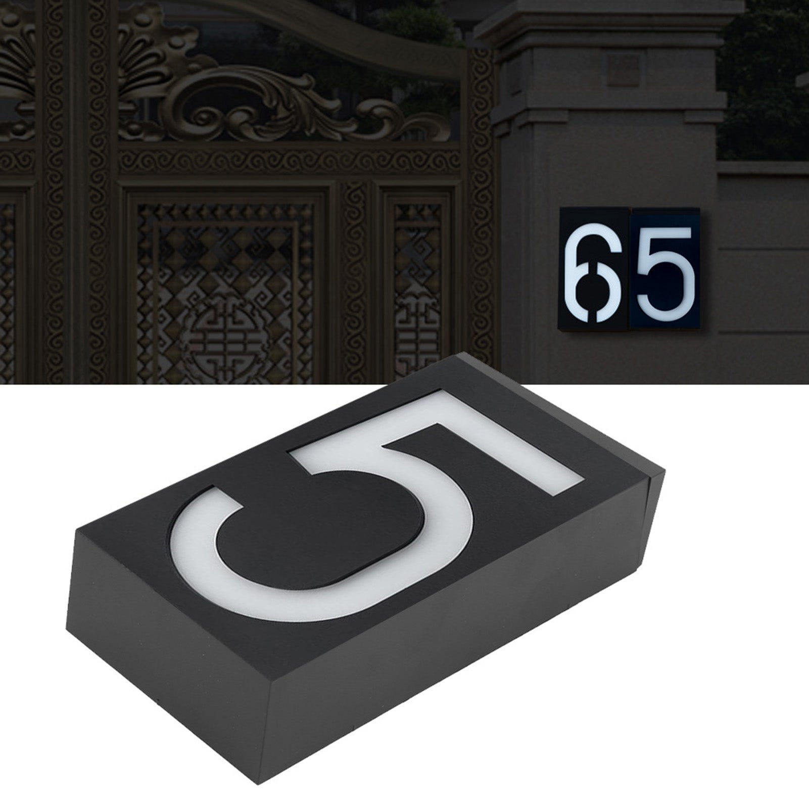 Outdoor Solar Power LED Number Sign Light House Hotel Store Door Address Lights Plate(Numéro 5 )