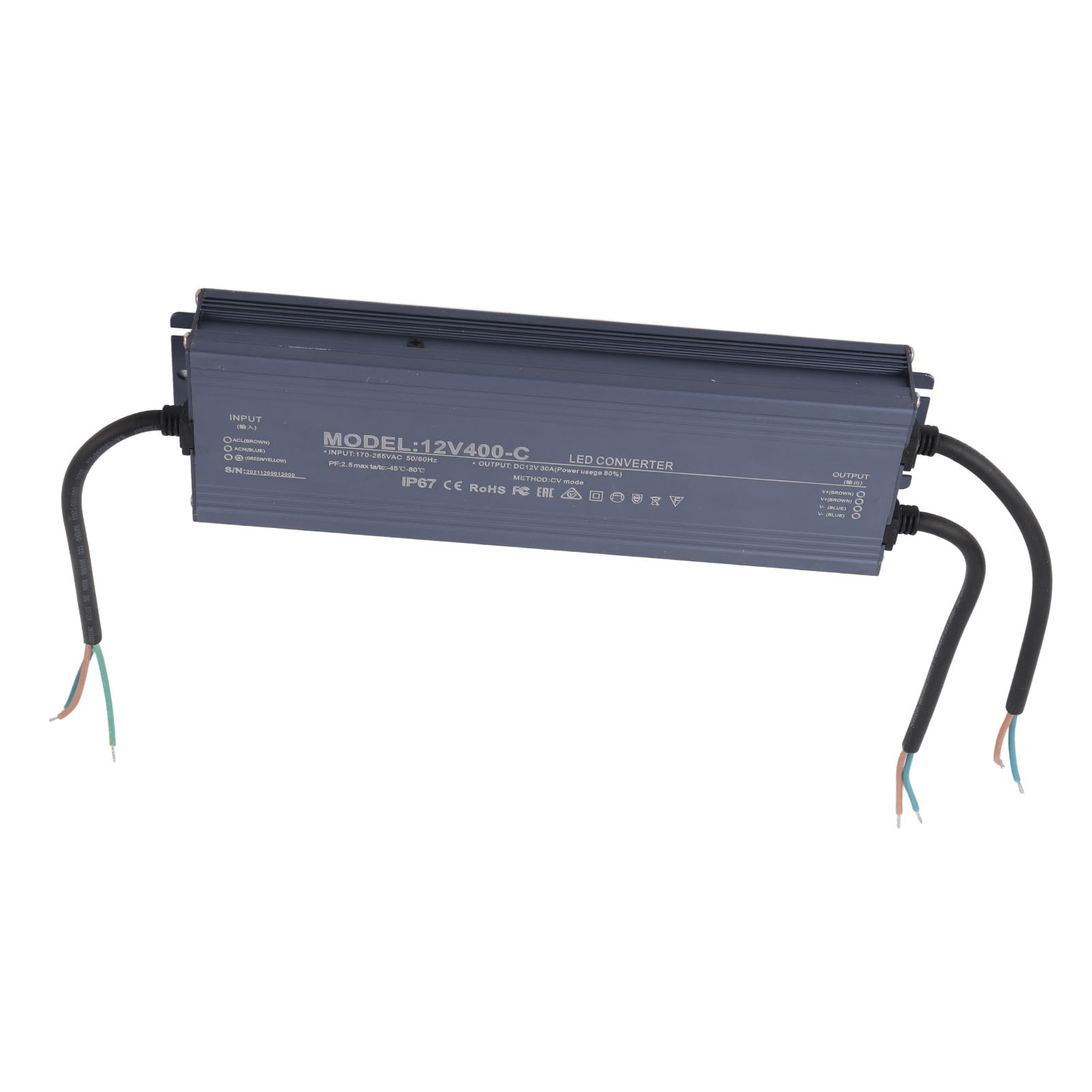 Waterproof LED Driver IP67 Constant Voltage Power Supplies Protection Chip 400W AC170‑265V12V 30A