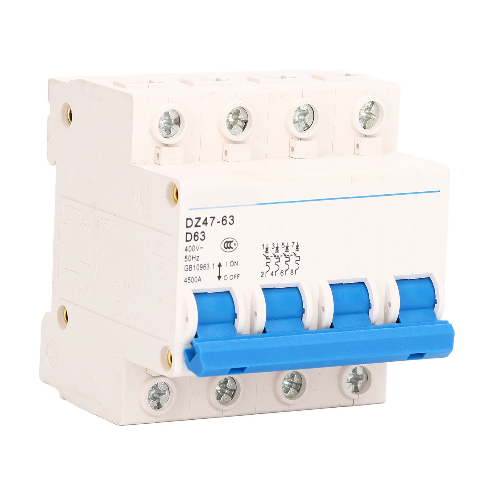 4P Miniature Circuit Breaker DIN Rail Mount Low Voltage Overload Protection Switch 400V 63A