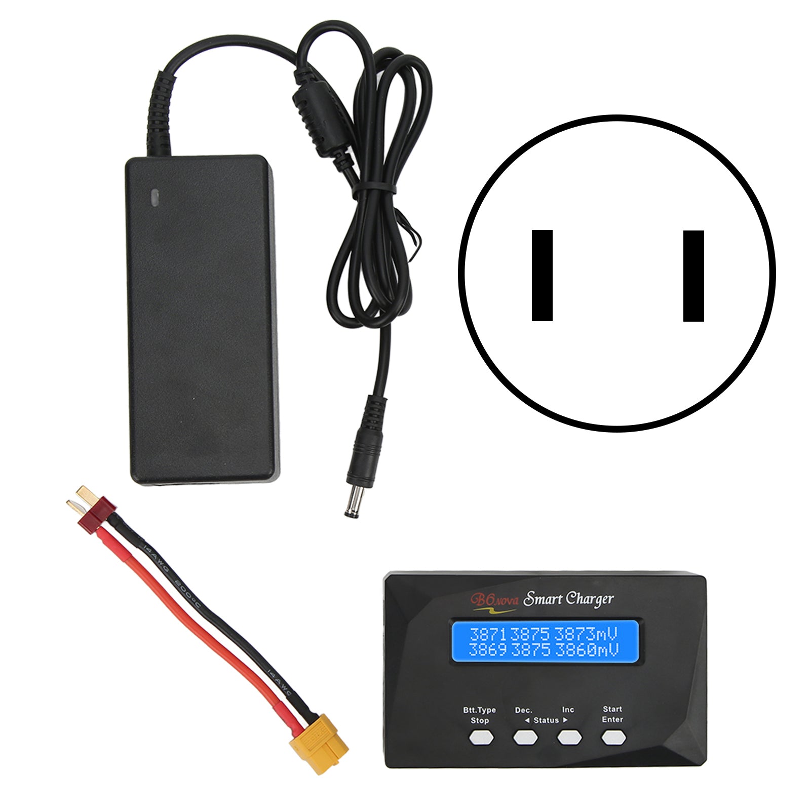 Battery Pack Balance Charger 60W Automatic Adjustment Digital Battery Balance Charger Discharger 100‑240V US Plug