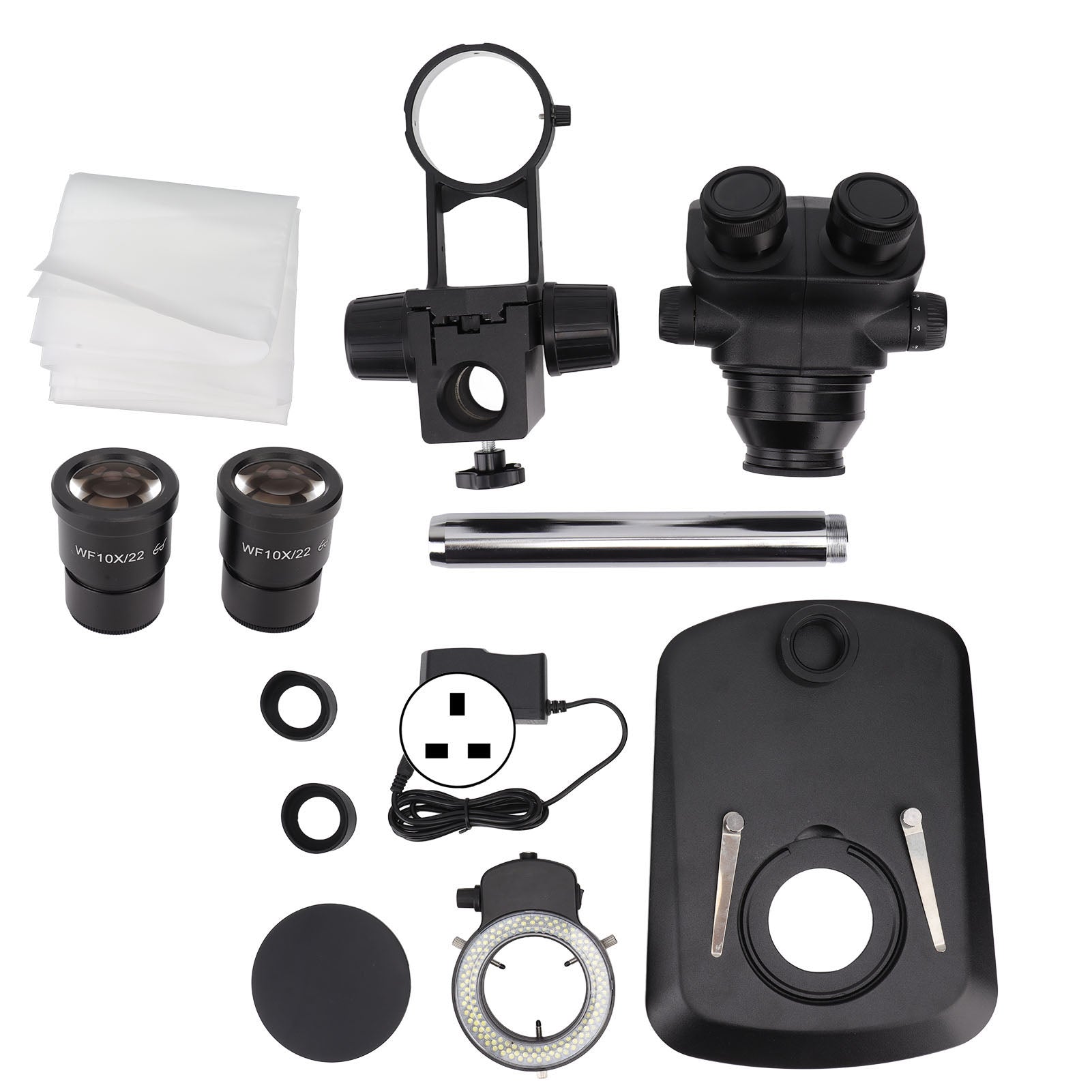 Black Binocular Stereo Microscope Set with Light Source Eyepiece 10X Binocular Microscope Kit 100‑240V UK Plug