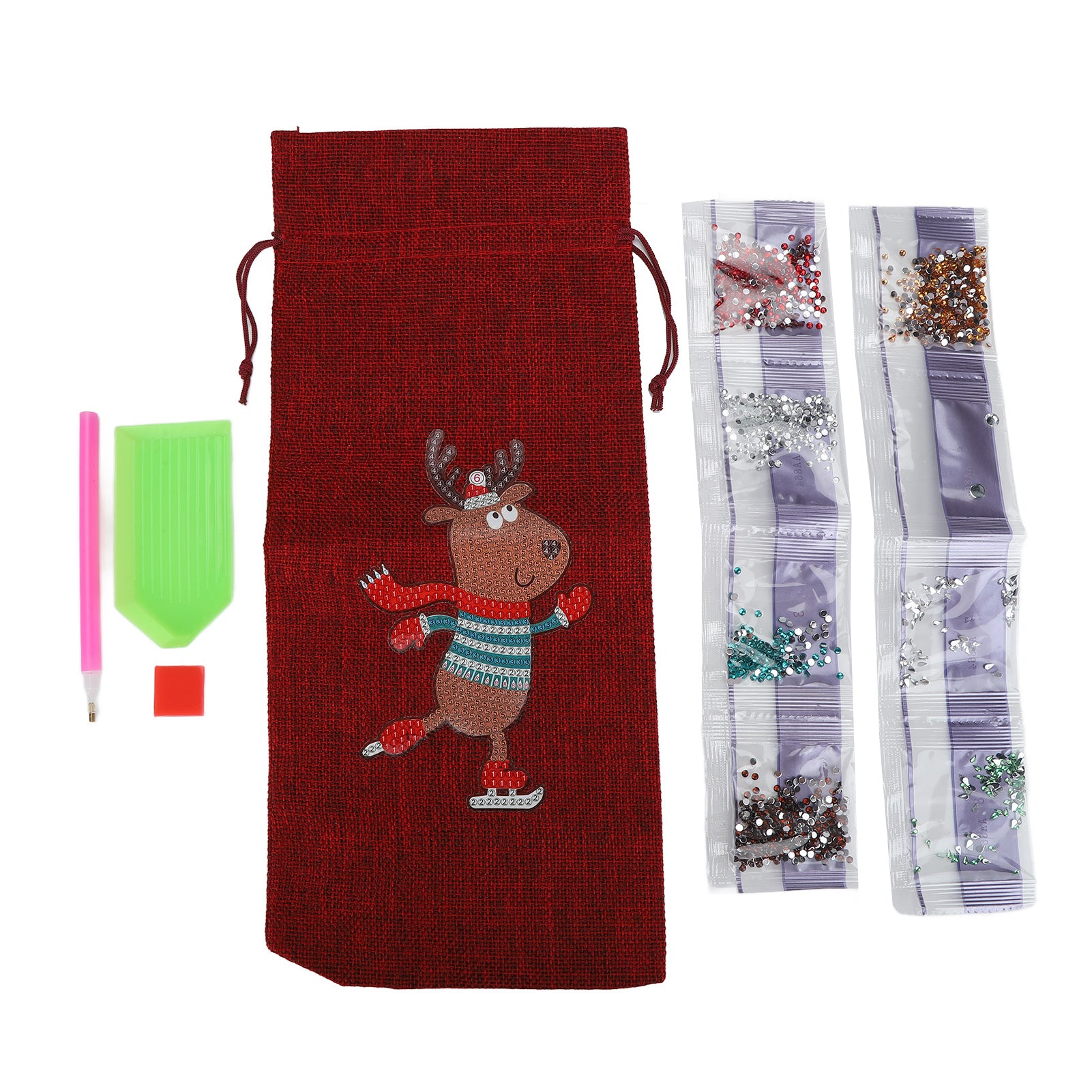 Drawstring Wine Bag Portable Burlap Rhinestone Painting Pattern Durable Burlap Wine Gift BagsAA864