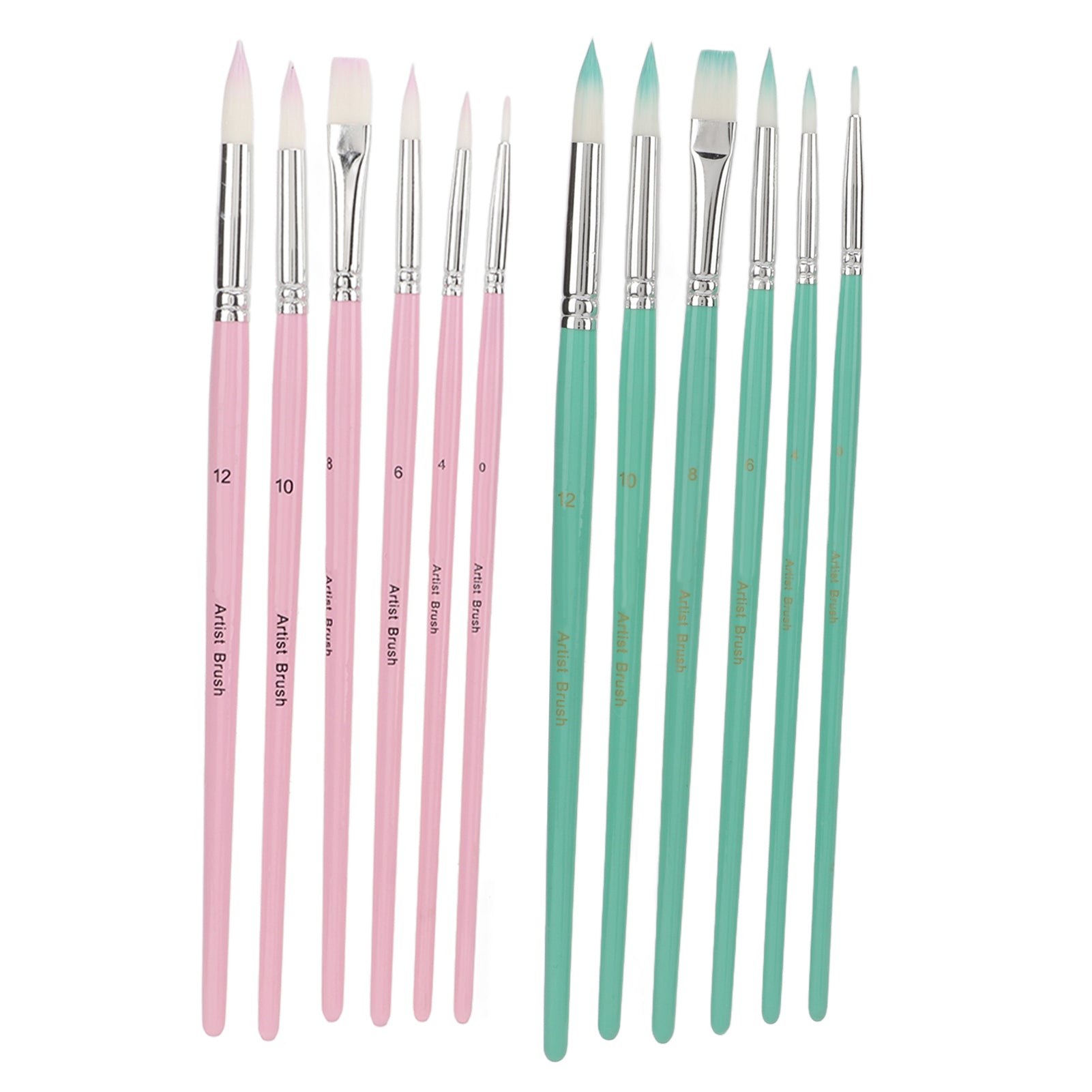 12pcs Nylon Paint Brush Washable Cleanable Nylon Wool Material Different Colors Light Weight Coloring Brush Set for Art(Blue Green Hibiscus Purple )