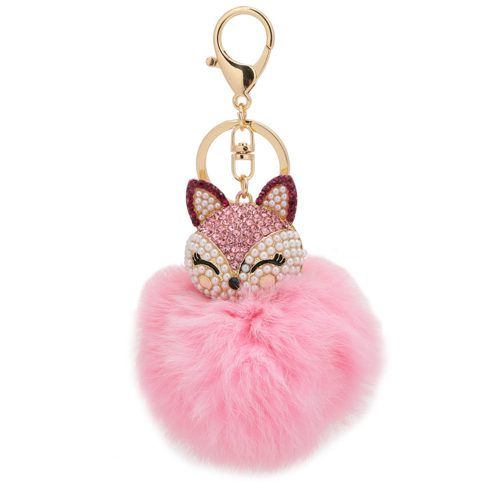 High End Key Ring Fluffy Fox Head Ball Alloy Key Chain Decoration Key Chain