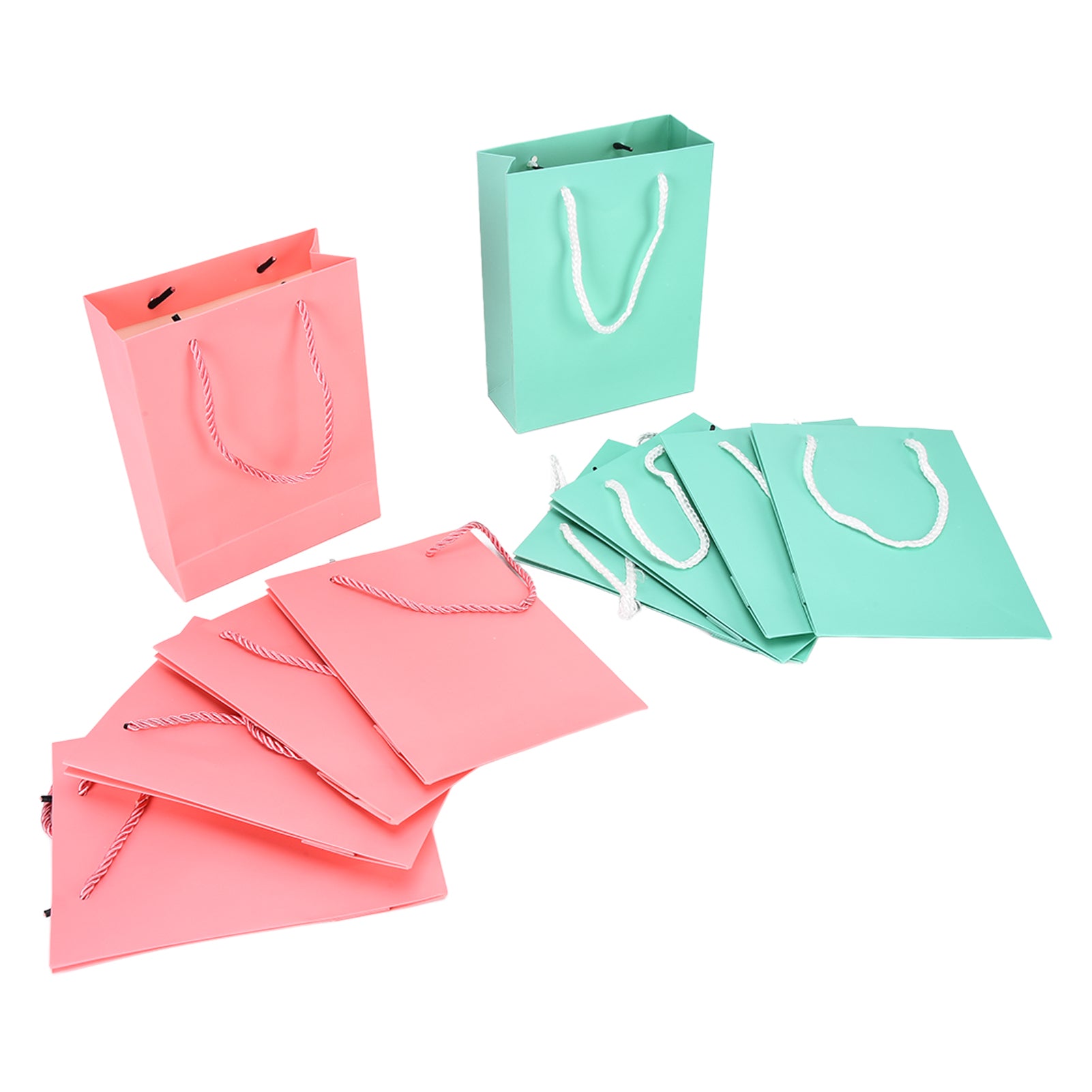 10Pcs Paper Gift Packaging Bags Pure Color Gift Pouches 5 Pink and 5 Green for Birthdays Party Gifts