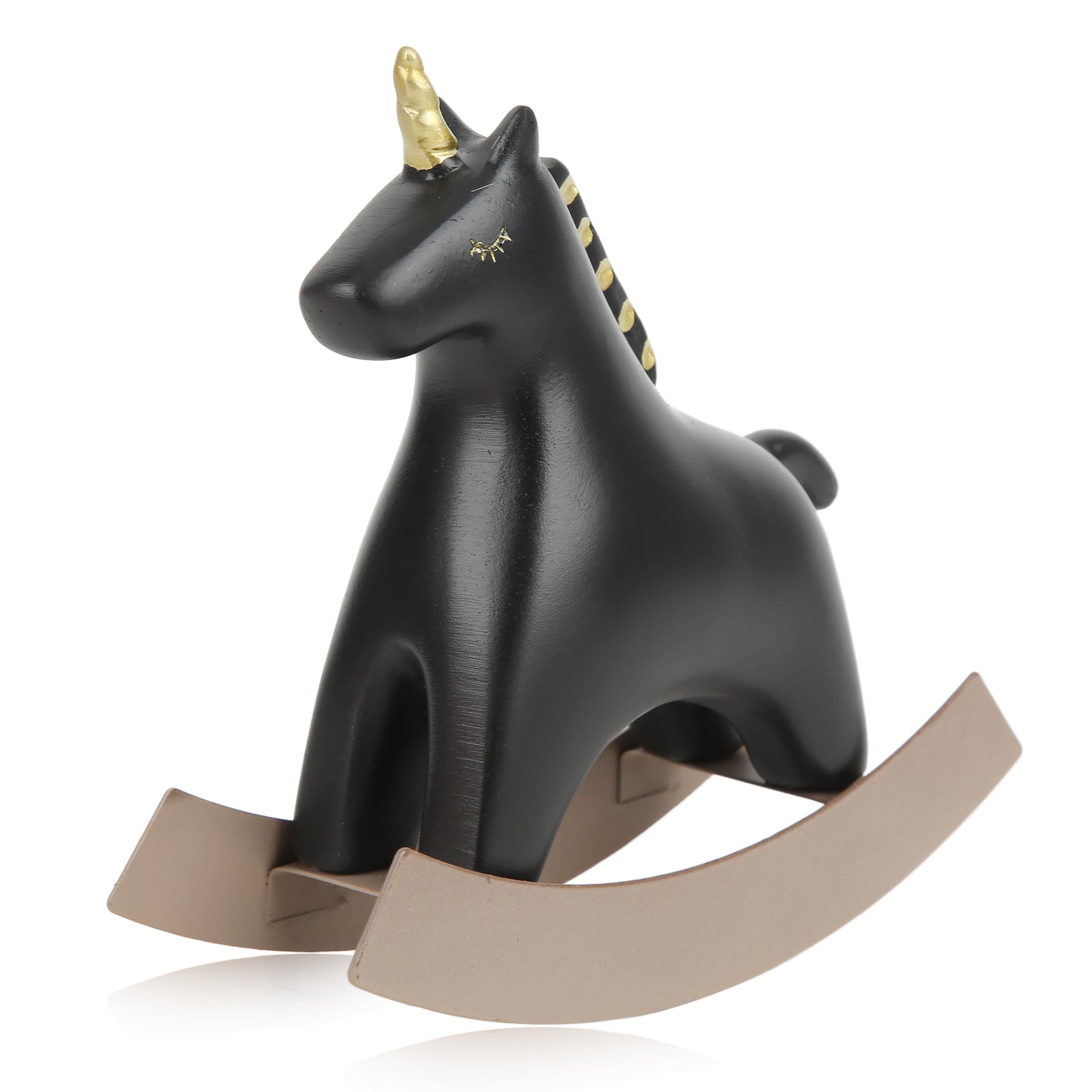 Rocking Horse Statue Black Small 13.5x4.5x14.5cm/5.3x1.8x5.7 Decorative Horse Sculpture Crafts for Room Shelf