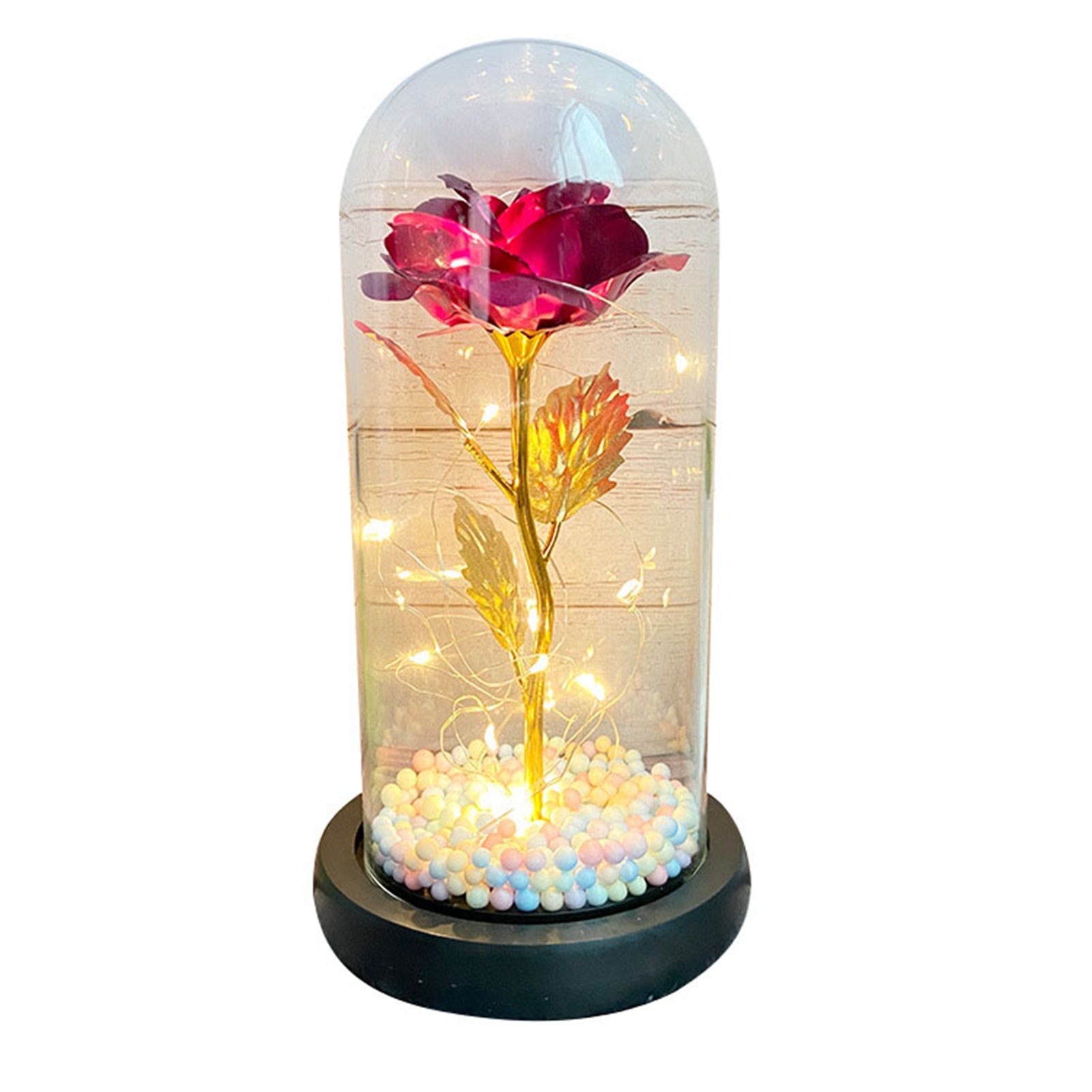 Glass Cover Flowers LED Light Exquisite Romantic Ambiance Glass Cover Eternal Foil Flower Light for Girlfriend Wife Rose Red Flower