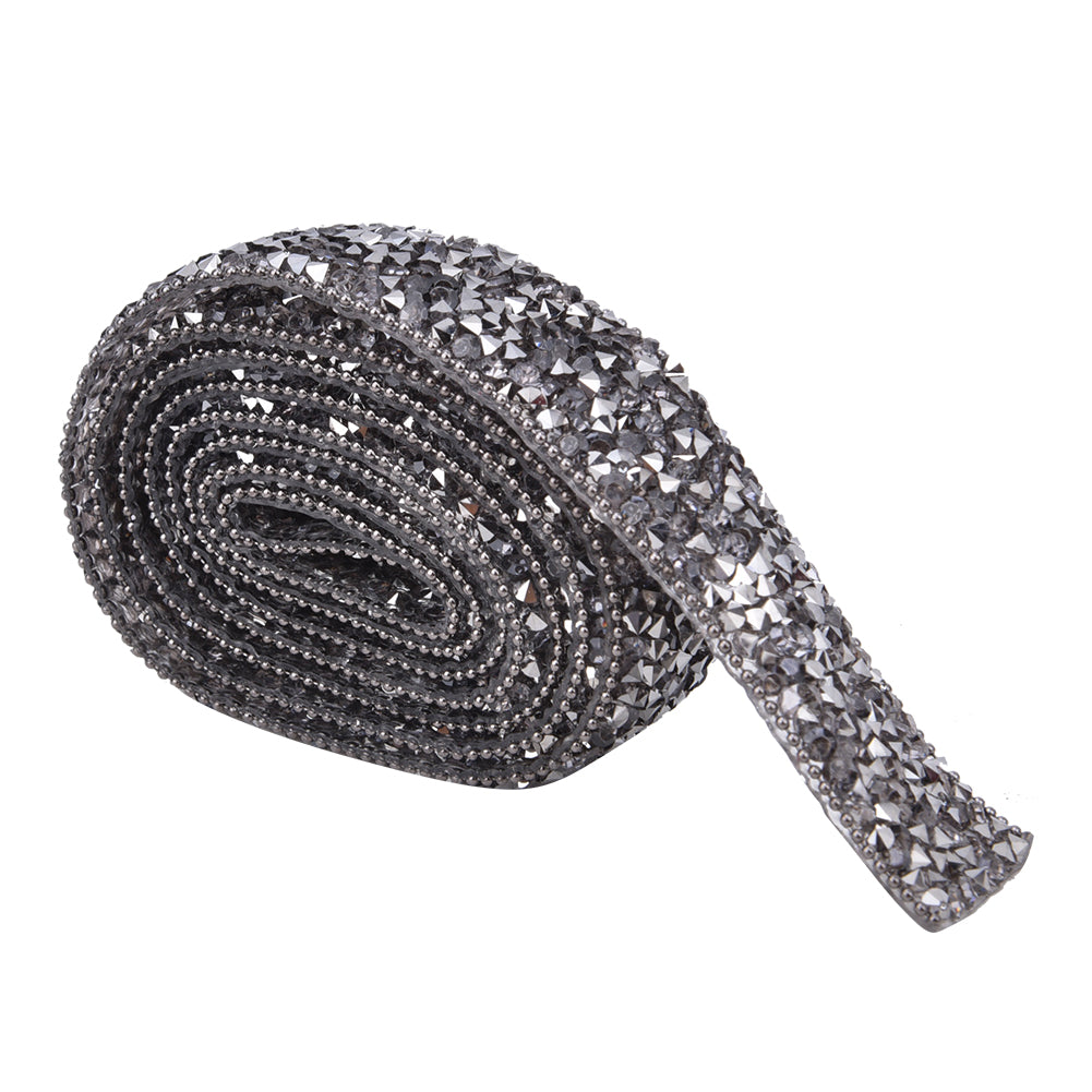 1 Yard Rhinestone Chain Iron On Resin Diamond Ribbon Trim Clothing Dress Shoes Decoration Gray