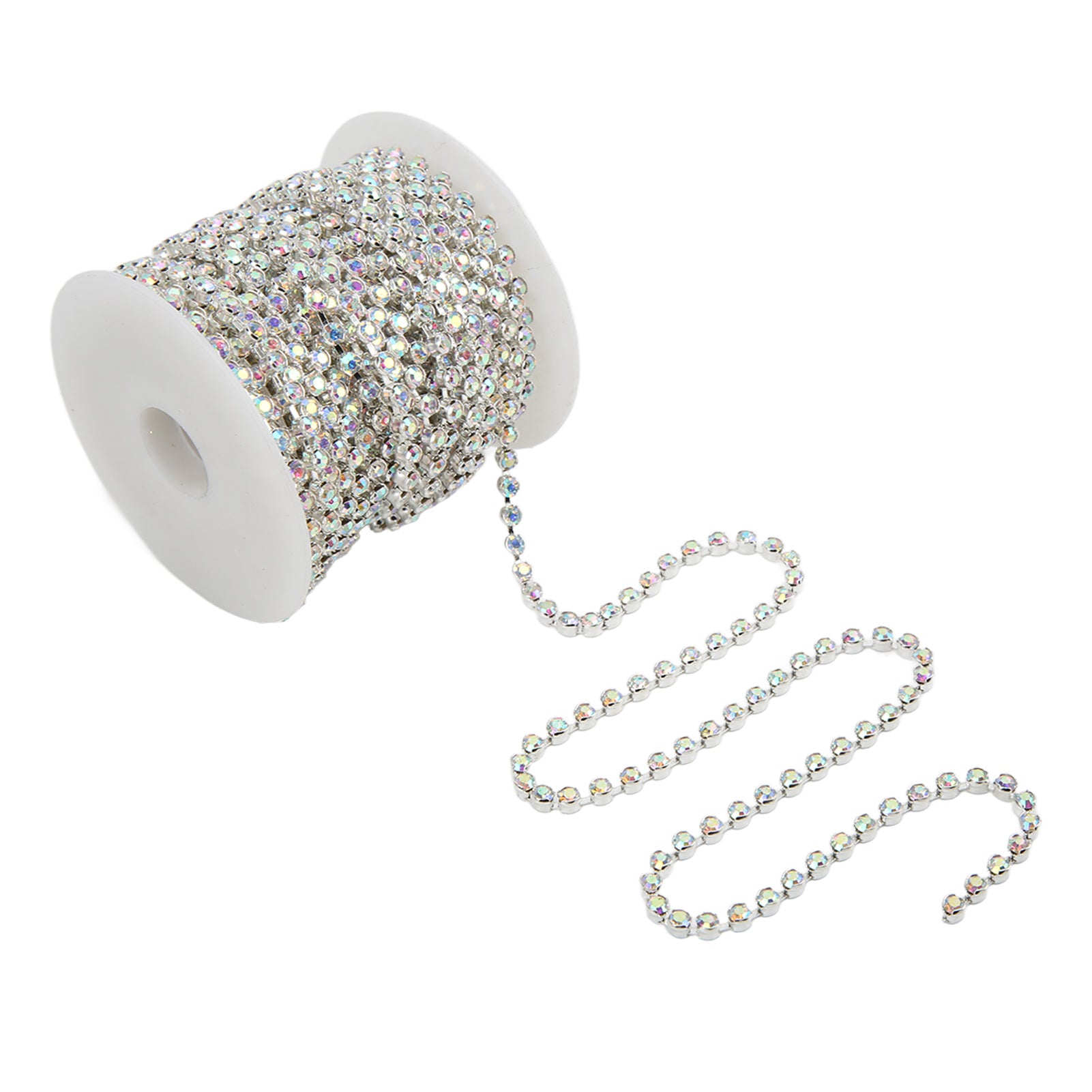 Rhinestone Trim 10yd Oxidation Resistant Glossy Surface Sturdy Durable Exquisite Design Widely Used Rhinestone ChainAB Coloured Rhinestone On Silver