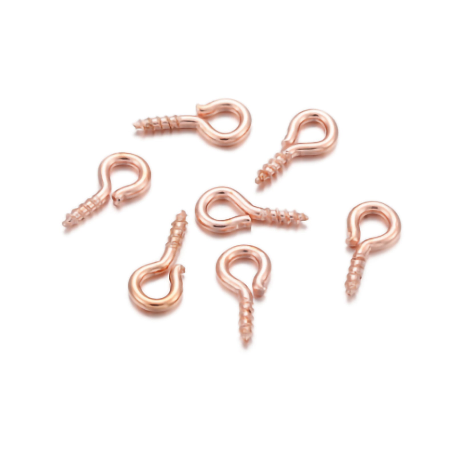 200Pcs Eye Hooks Finely Polished Hand Made Pure Color Small Screw Eye Pins for Jewelry Making DIY CraftsRose Gold