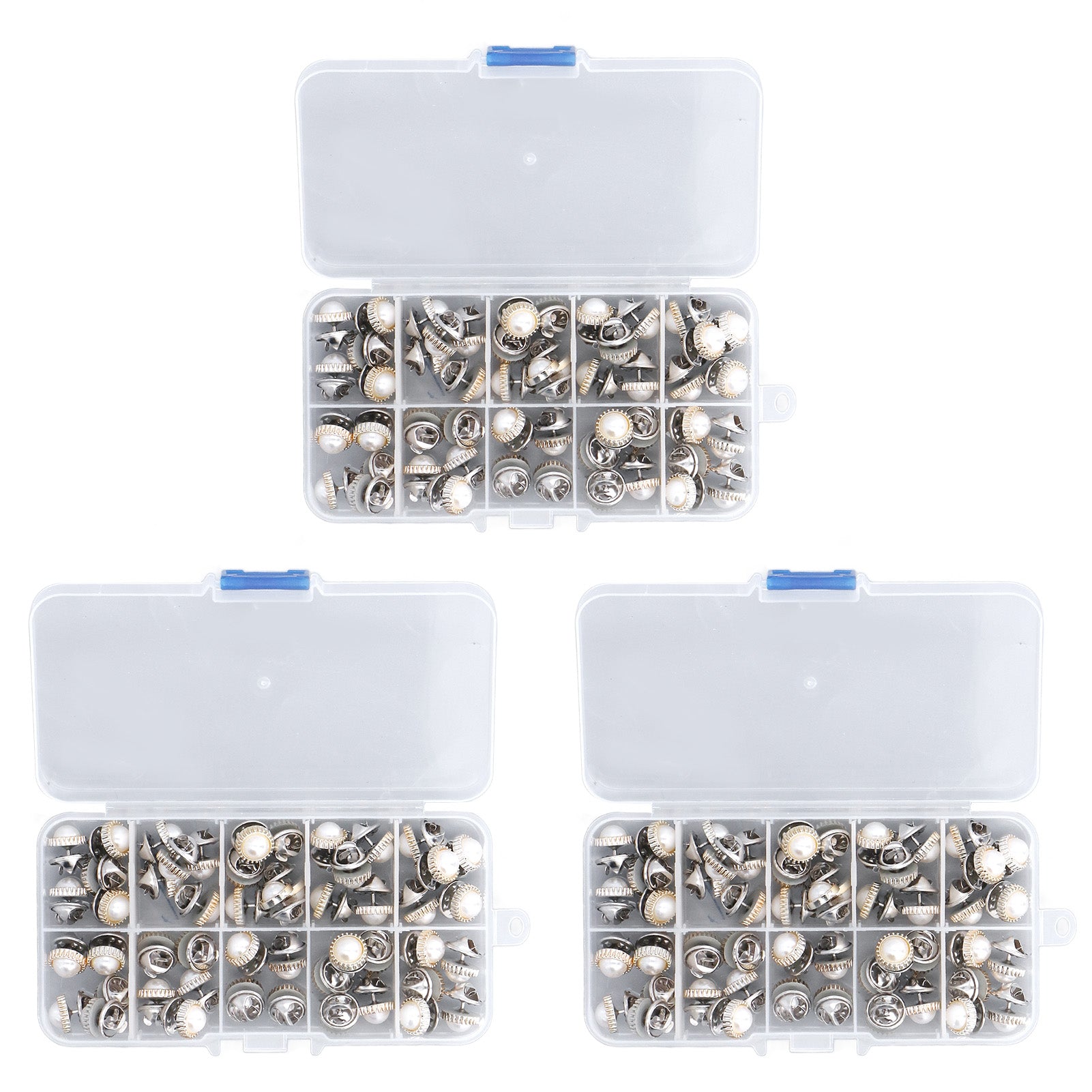 150Pcs Cover Up Buttons Round Head Pearl Style Plastic Metal Widely Used Women Brooch Buttons for Sweater Dress Trousers Round Teeth Pearl