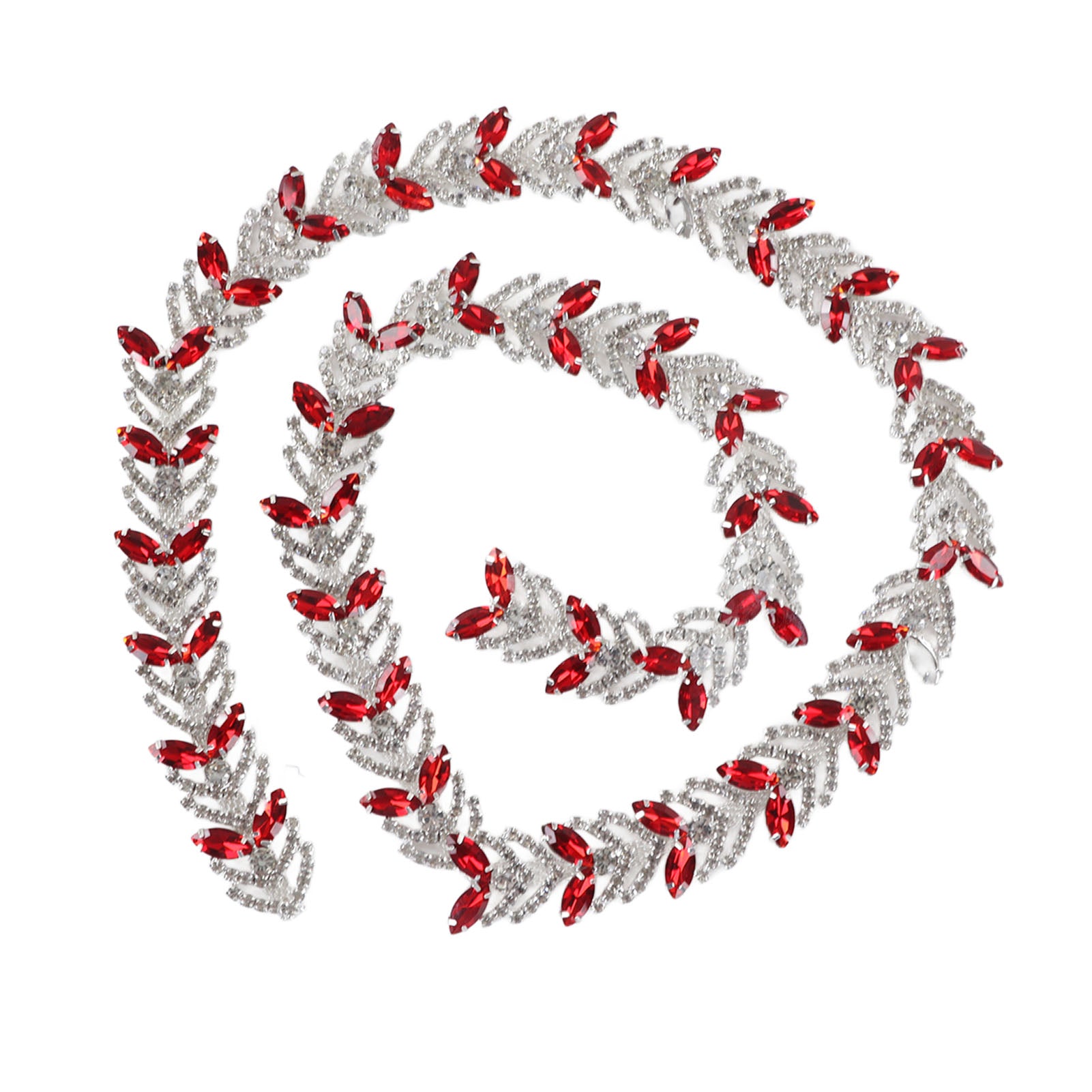 Crystal Rhinestone Chain 1 Yard 2.3cm Glass Rhinestone Leaf Shape Flower Chain DIY Decoration for Garments Earring Belt Red