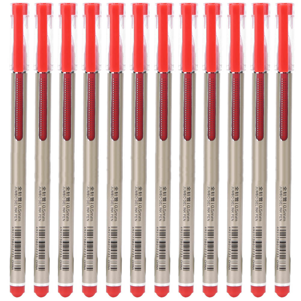 12pcs Gel Ink Pen 0.5mm Large Capacity Refill Sign Pen Student Stationery Office SuppliesRed