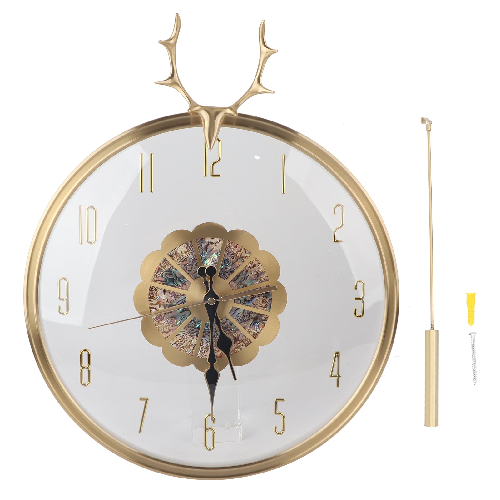 Transparent Wall Clock Brass Retro Quiet Swing Hanging Timepiece Craft Decoration