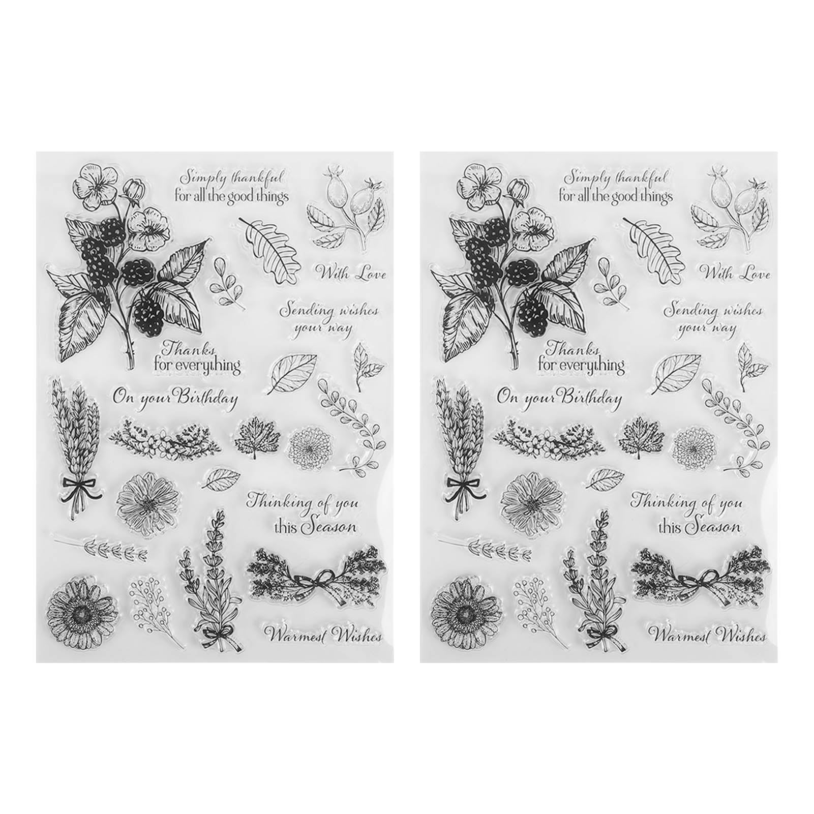 2Pcs Transparent Stamp Plants Theme Safe Reusable Material Wide Application Clear Stamp for Card Book Envelope