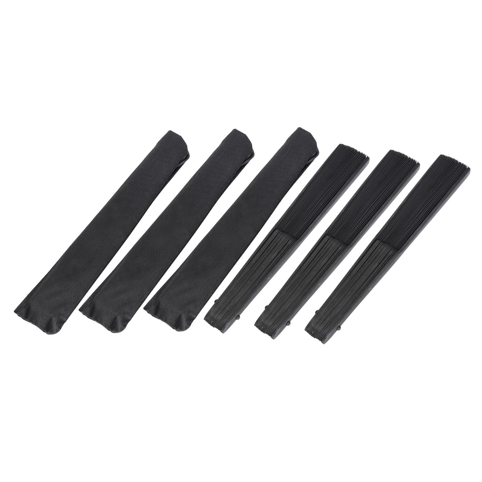 3Pcs Retro Style Handheld Fan Bamboo Folding Fan for Decoration with Sleeve Black