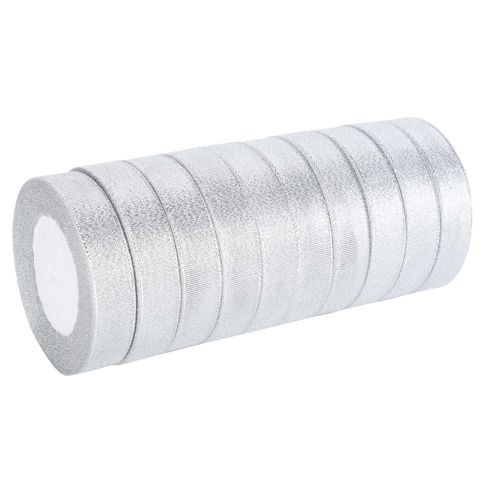 10 Rolls Glitter Satin Ribbon Polyester Gift Wrapping Wedding Decoration Party Supplies Silver