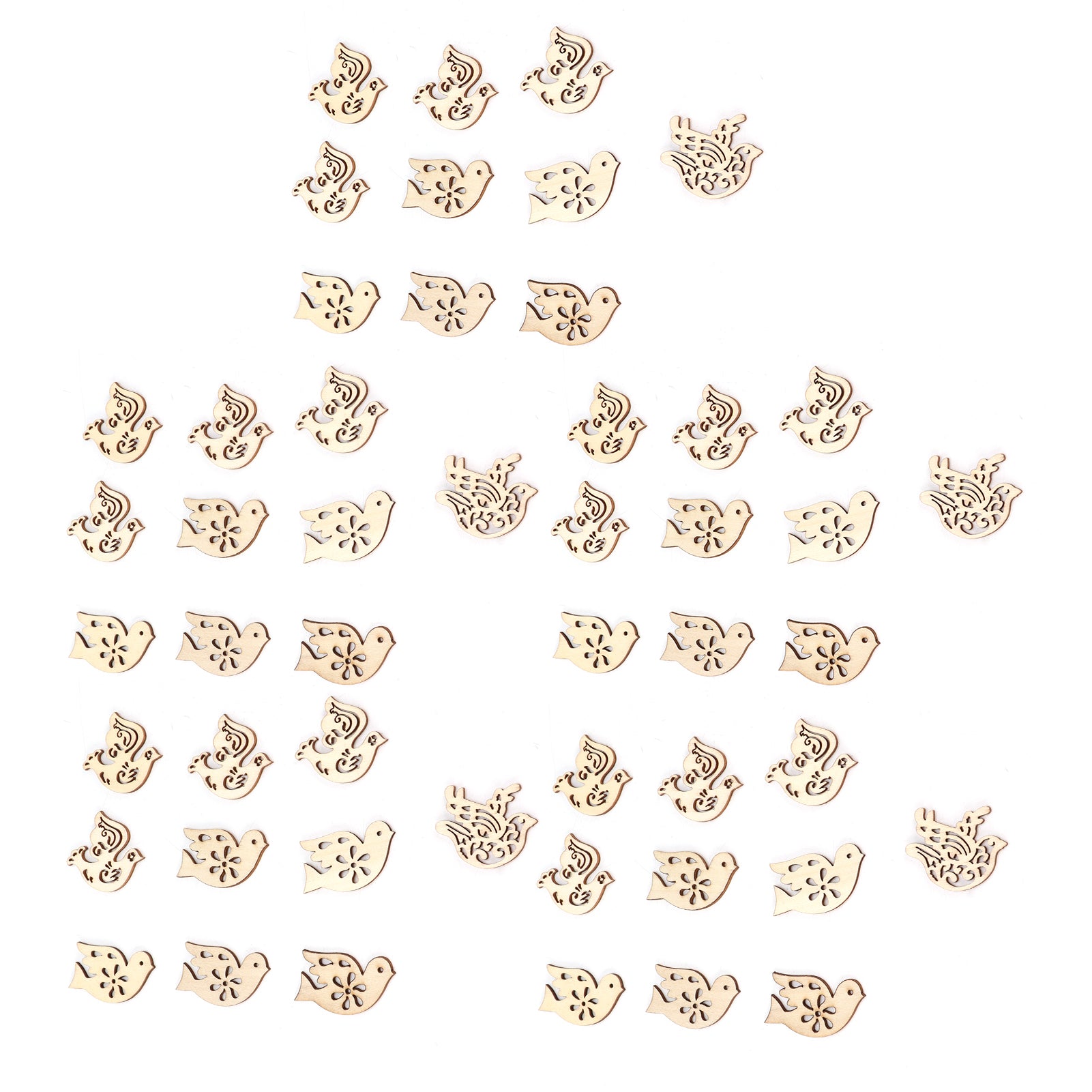 50Pcs Wood Birds Slices Hollow 50mm Blank Unfinished Wooden Cutouts Chips for DIY Decorations Crafts