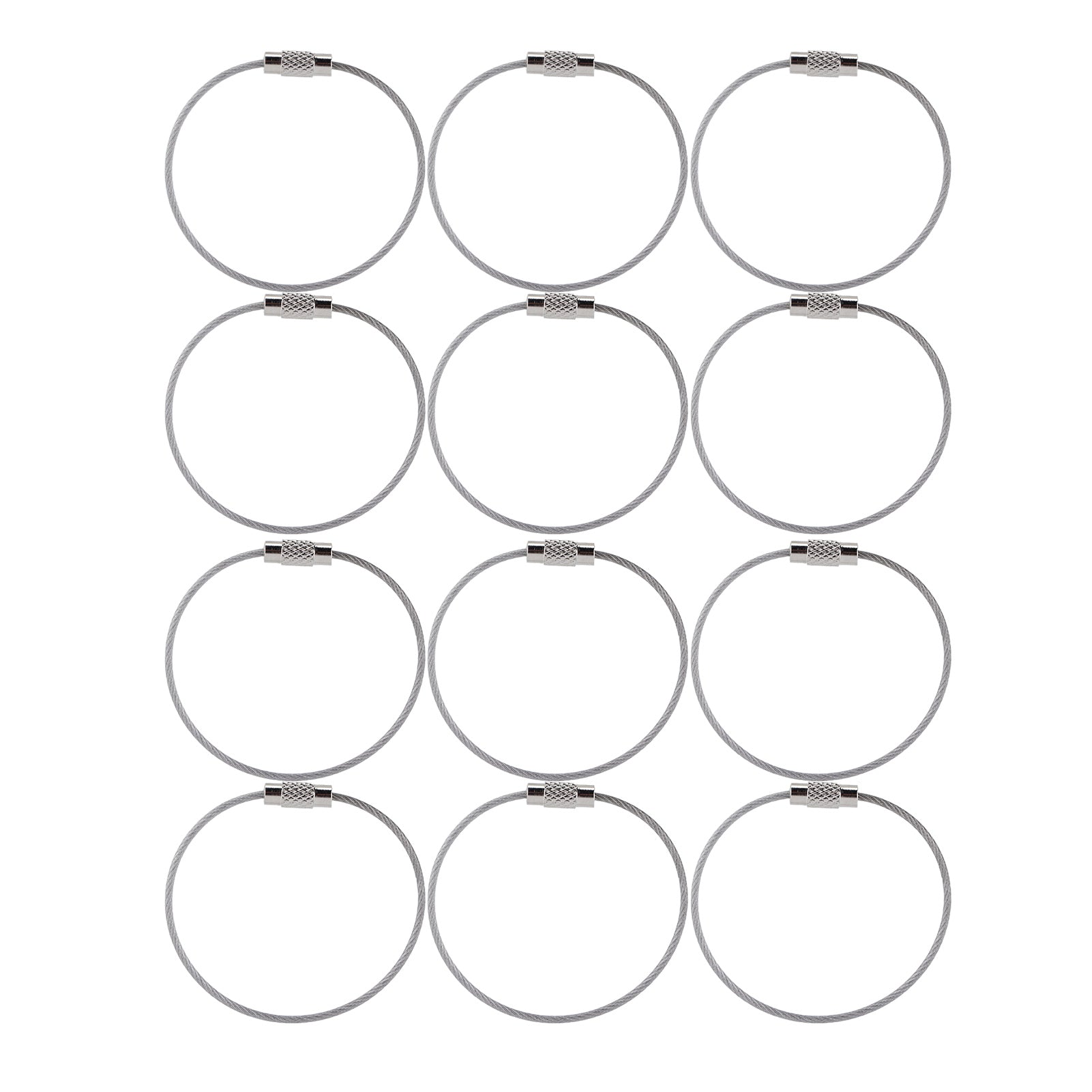 12 Pcs Wire Keychains Stainless Steel Wire Rope Key Ring Multi Purpose Wire Buckle Rope Loop CoilSilver