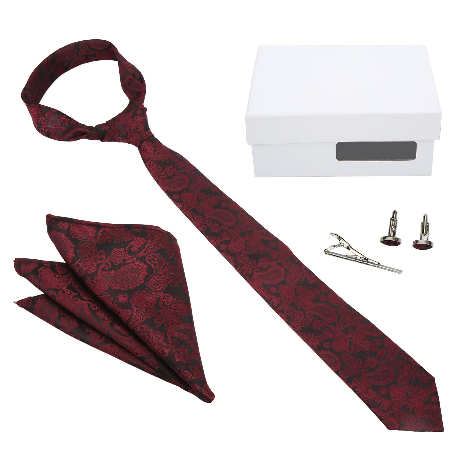 6 Pcs Men Ties Set Classic Versatile Business Dress Wedding Men's Tie Pocket Hand Towel Cufflinks Tie Clip Gift Box Set