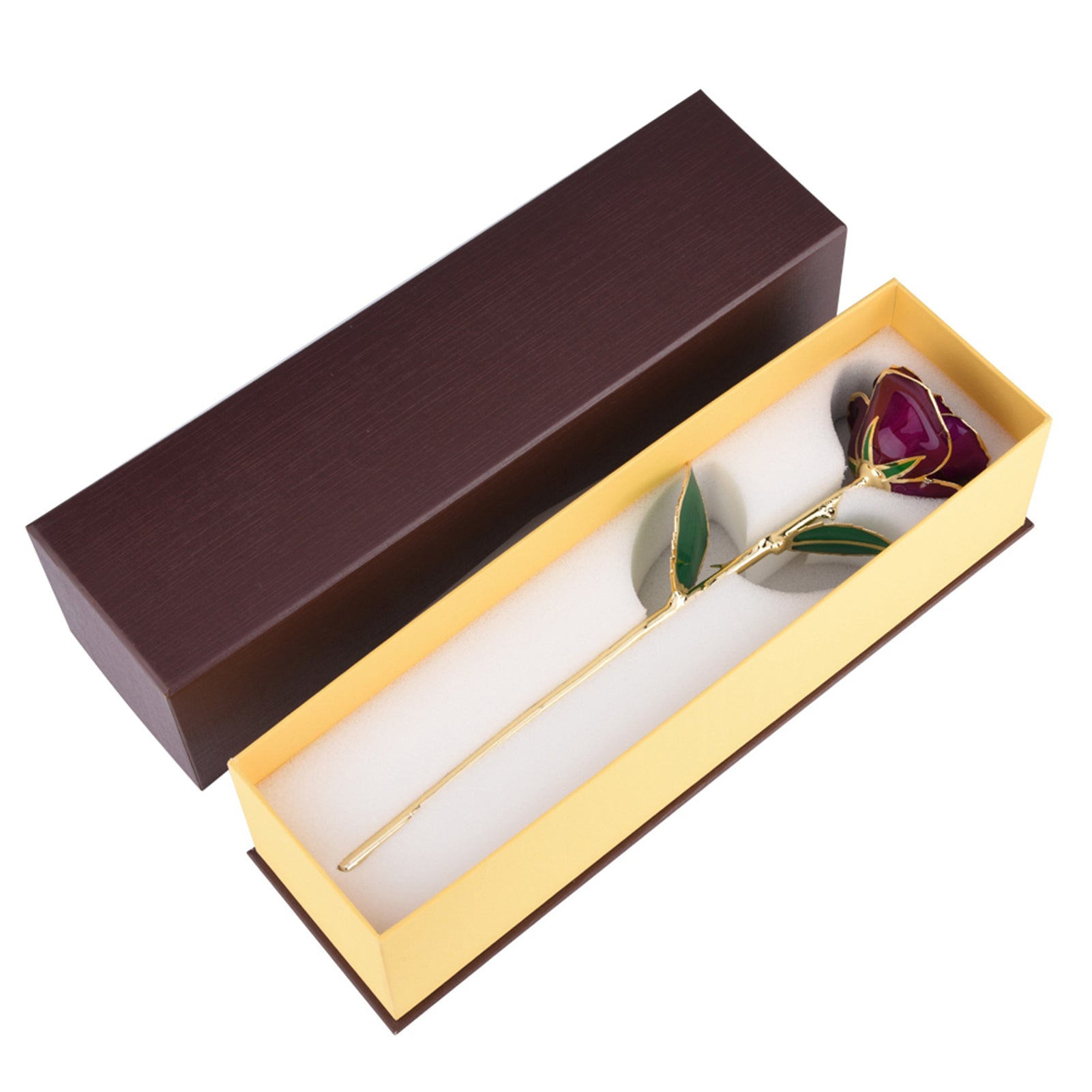 Long Stem Dipped 24k Gold Rose in Gift Box with Stand (Purple Rose with Stand)