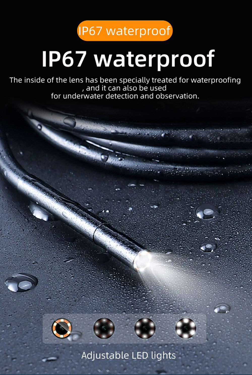 Dual Camera Endoscope with 7-inch IPS Color Screen Borescope with 7 LED Lights 1080P Photos Videos Snake Camera IP67 Waterproof 2 Million Pixels Inspection Camera with TF Card Slot