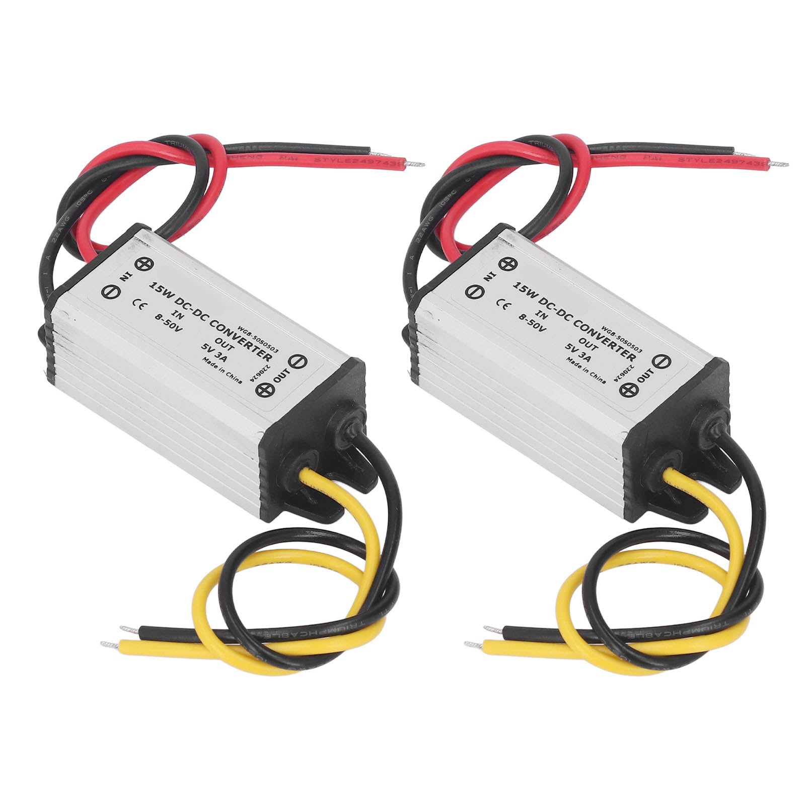 2 Pcs Voltage Buck Converter DC 8‑50V to 5V 3A 15W Voltage Regulator for Car Ship Yacht Railway Aviation