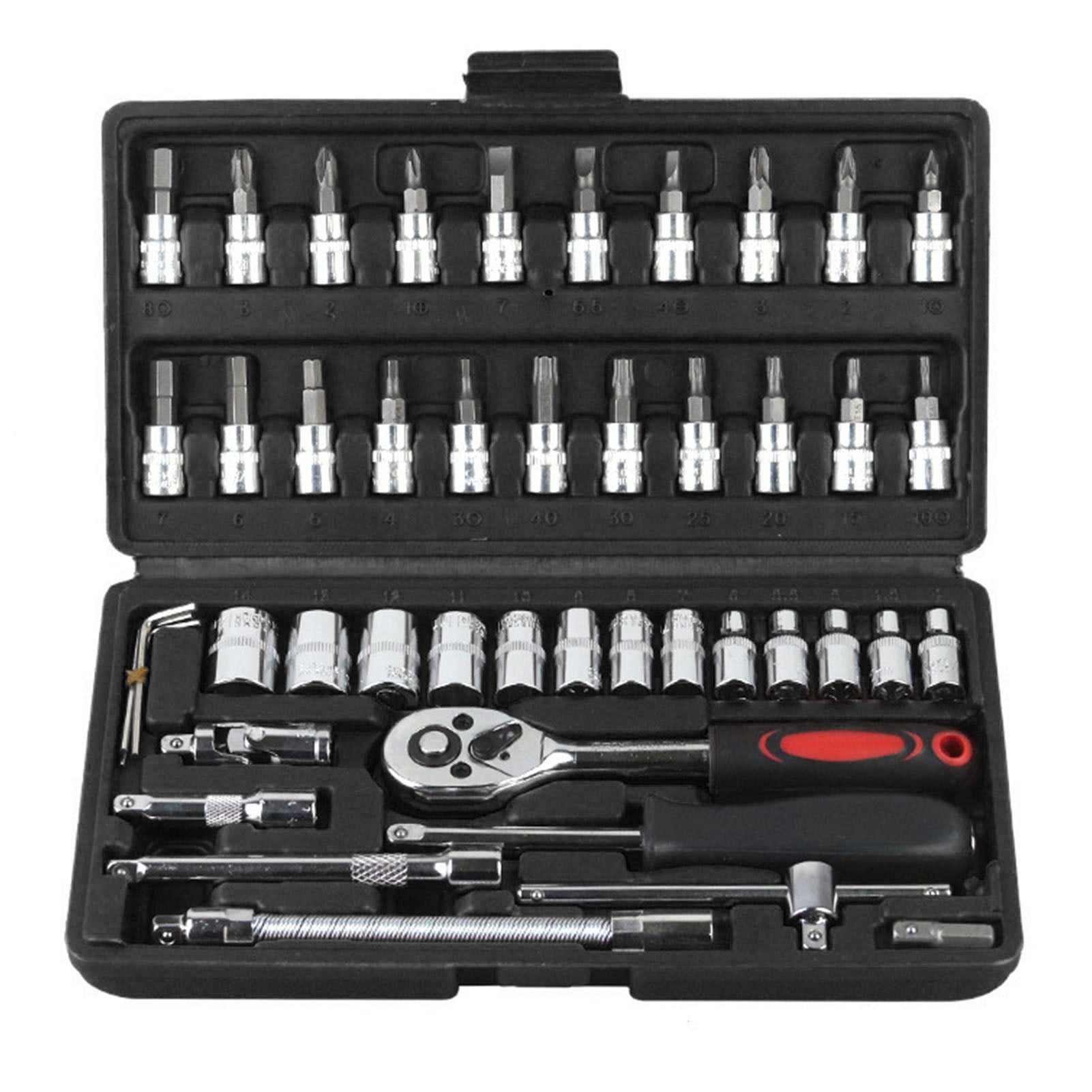 46PCS Vehicle Repair Ratchet Screwdriver Tool Complete Polished Surface for Motorcycle Bicycles Electric Bikes Black