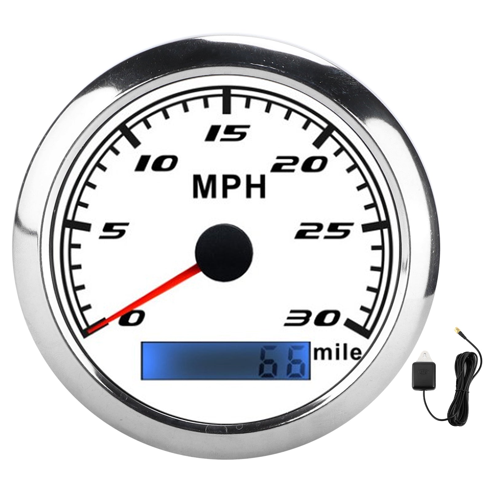 Universal GPS Speedometer 30MPH Speed Gauge IP67 Waterproof with Red Backlight for Marine Boat Car TruckWhite Dial