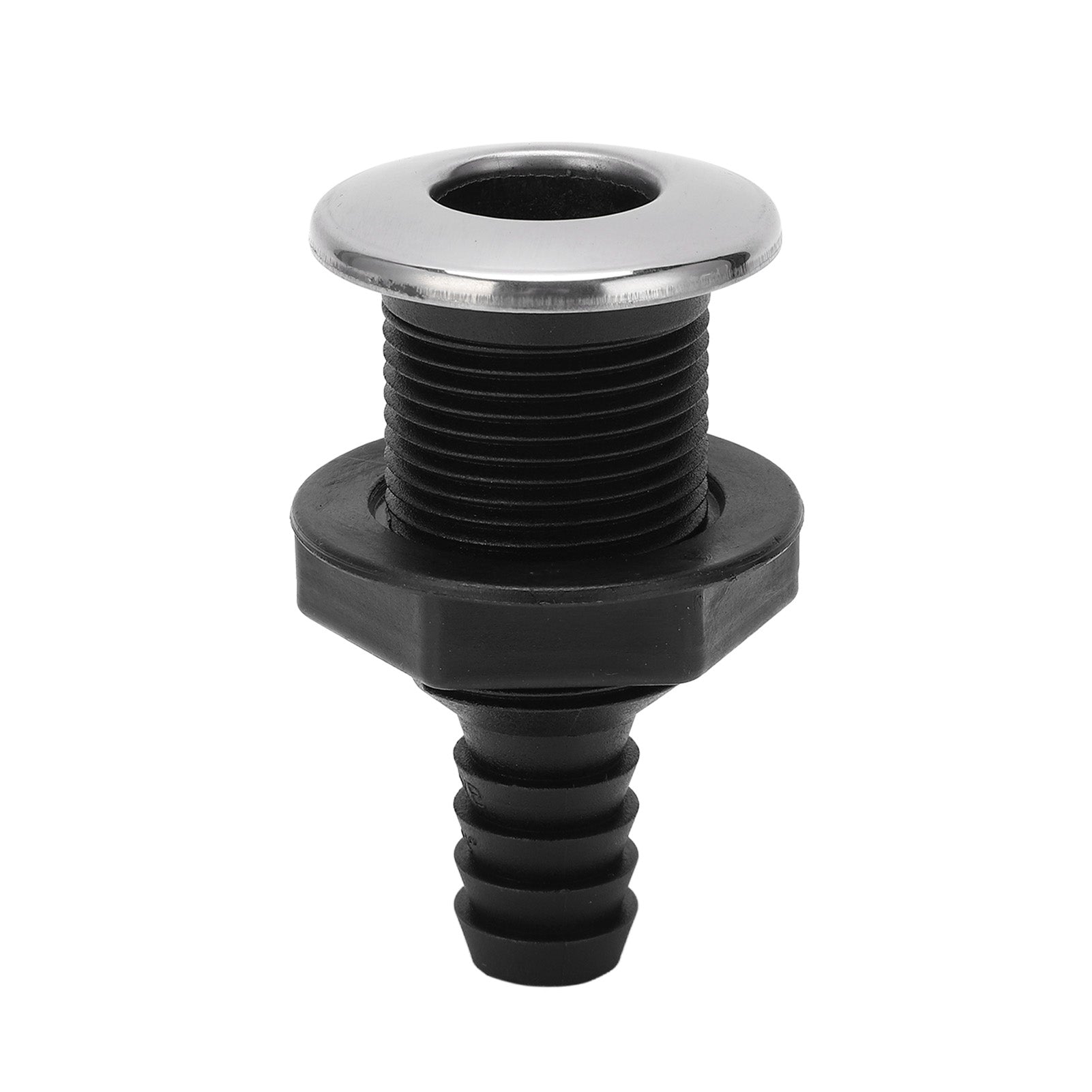 Boat 3/4in Through Hull Scupper Drain Straight Black with Stainless Steel 316 Cover for Yachts Ships
