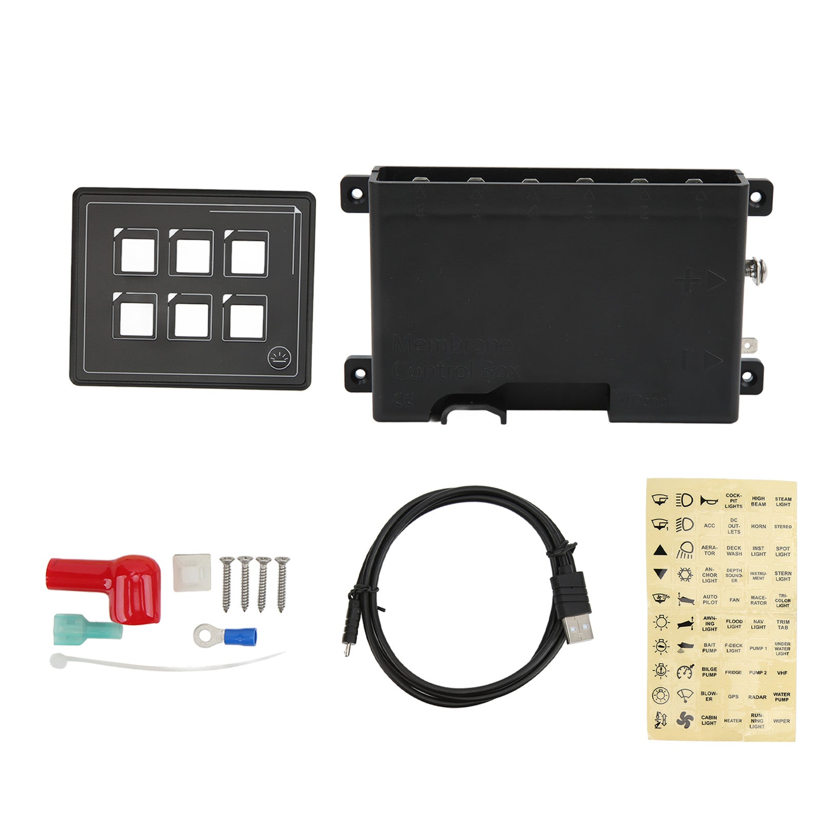 6P Switch Panel Bluetooth APP Control IP66 Waterproof Backlight M4 Stud Ring Terminal with Sticker for Marine RVs