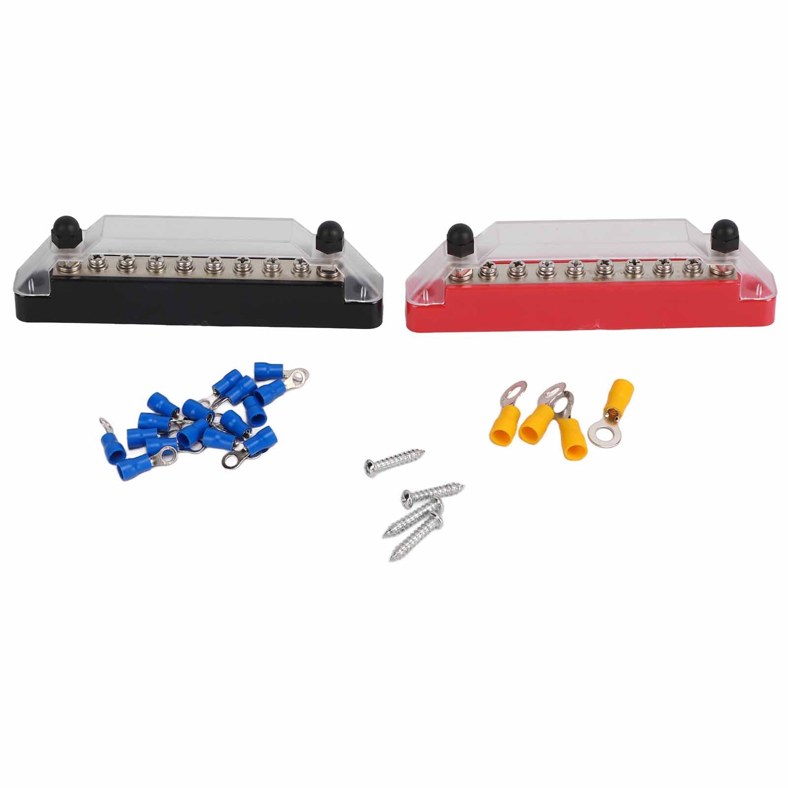 1 Pair 48V 150A 10 Terminal Bus Bar with 20 Terminals Power Distribution Terminal Block for Car RV Stud M6x2/ Screw M4x8