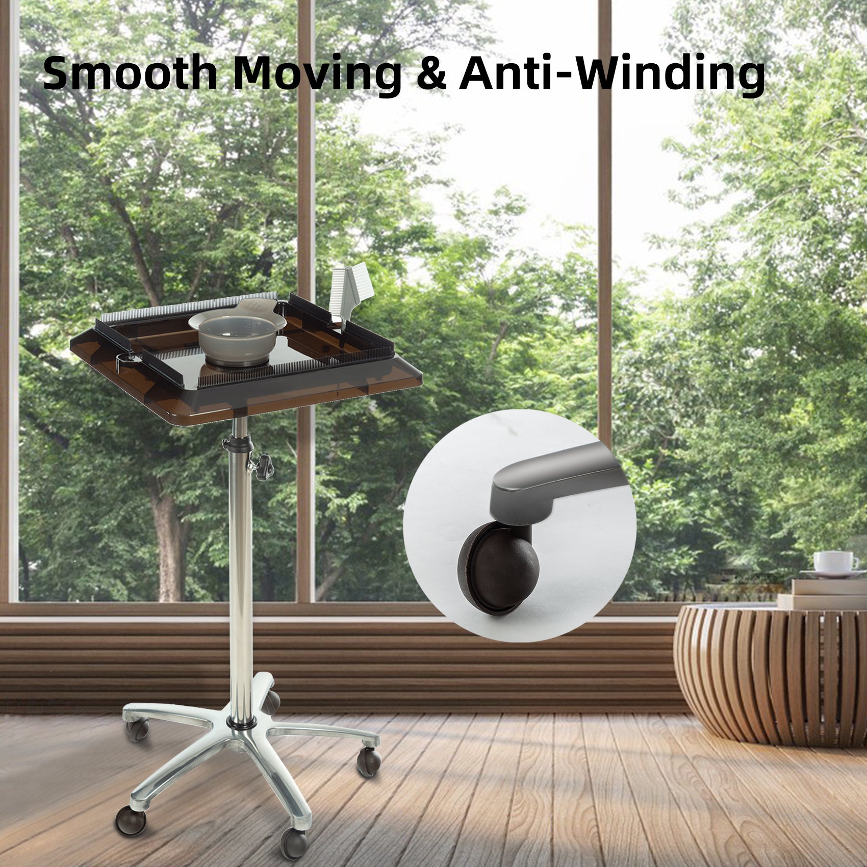 iKayaa Aluminum Alloy Hair Extension Tray Salon Tray Wig Stand with Comb-teeth around Adjustable Height Movable Rolling Tray Instrument Storage Cart Station for Hair Extension Hair Coloring Hairdressing Salons with Mixing Bowl and Dye Brush Comb